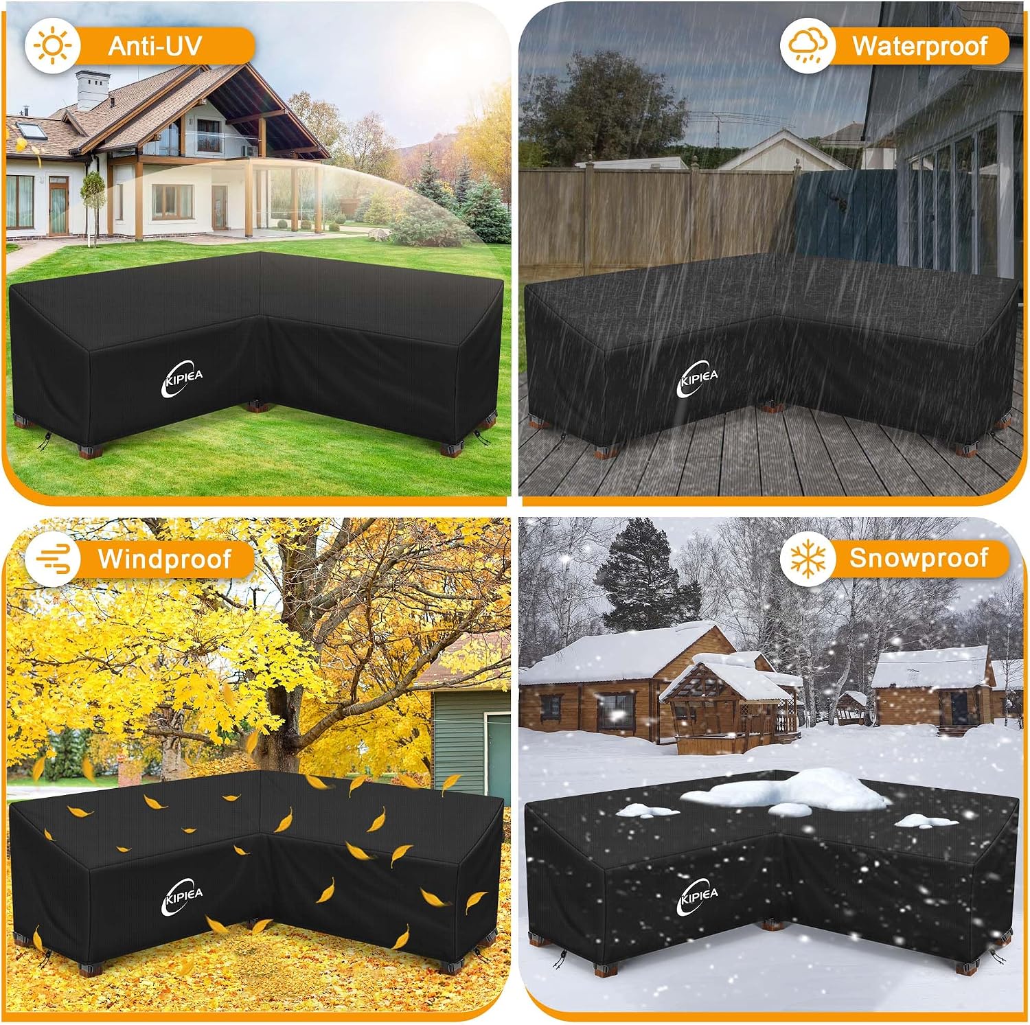 Thumbnail 5 de Kipiea 292x292x85x78cm V-Shaped Sectional Sofa Cover, 420D Oxford