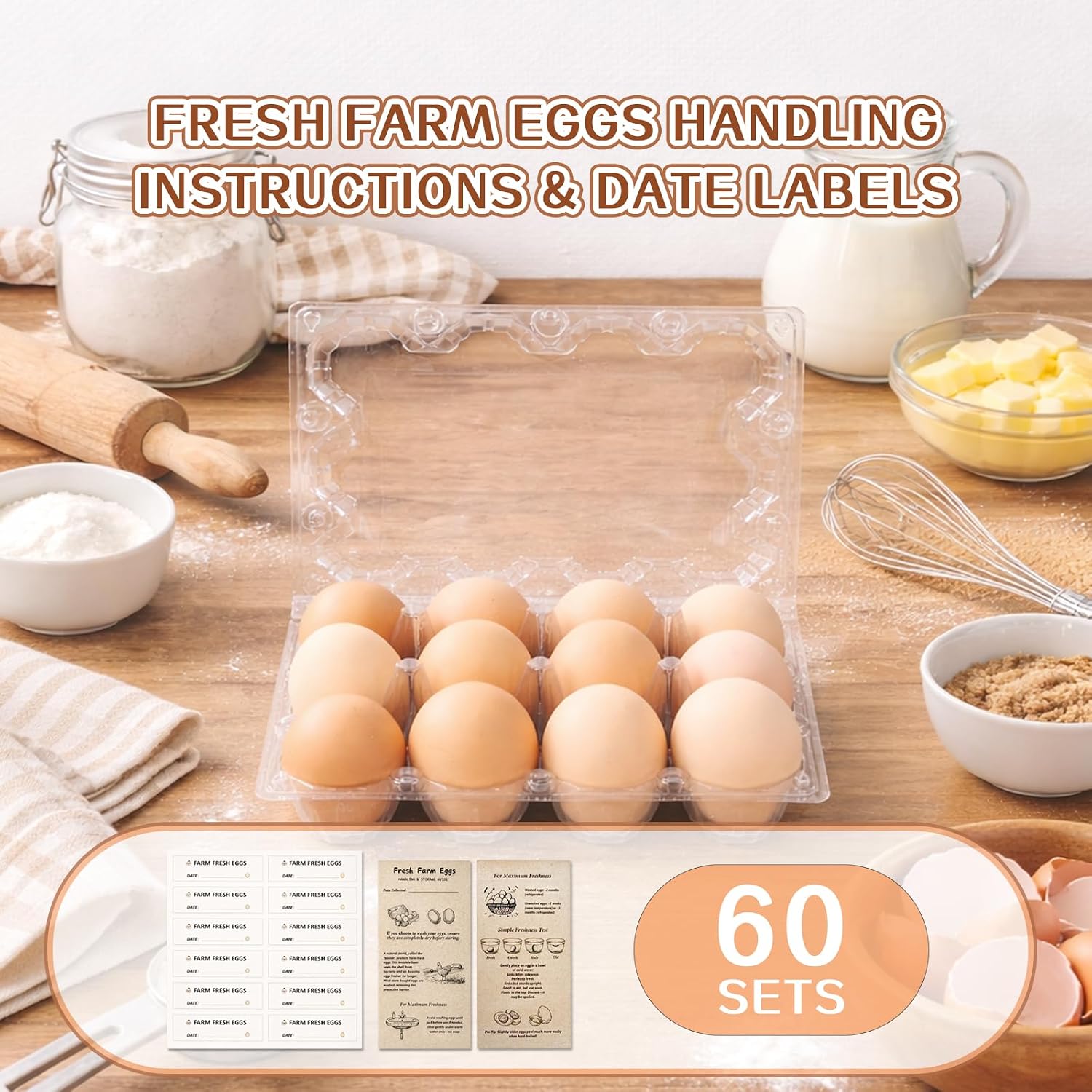 Thumbnail 1 de WIKDAY Clear Plastic Egg Cartons, 60-Pack, Reusable 12-Count Containers