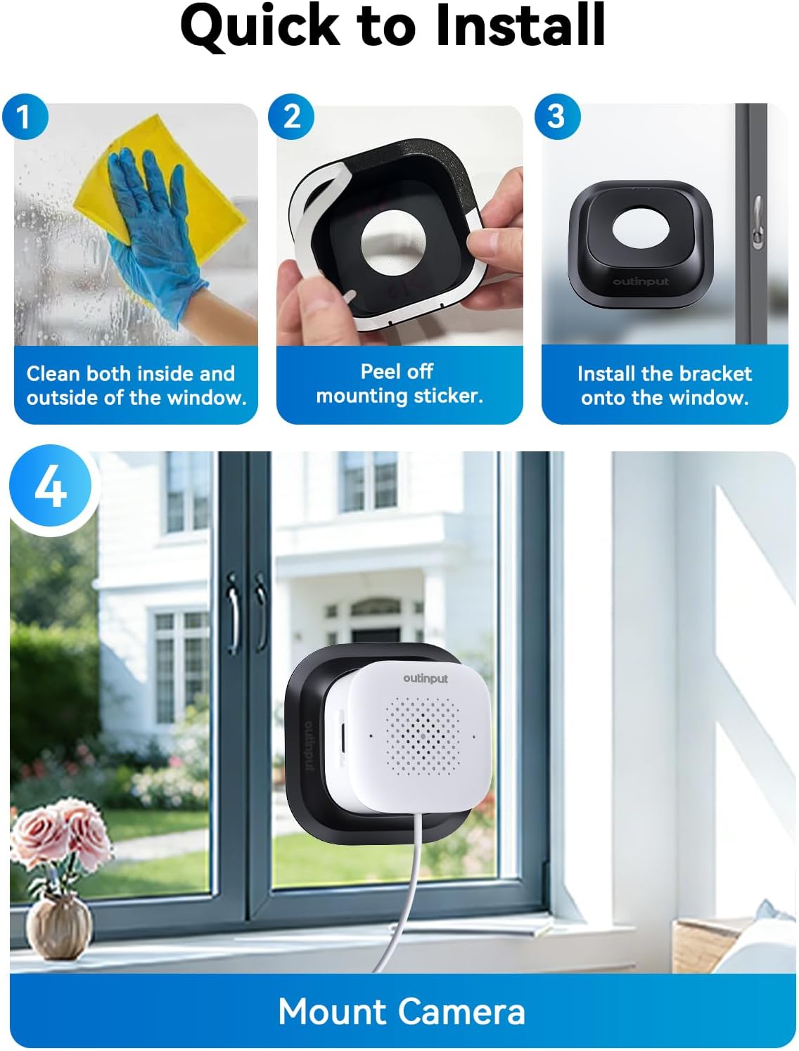Detalle de Outinput 3MP 2K Indoor Window Camera – 2.4GHz & 5GHz WiFi with AI Night Vision