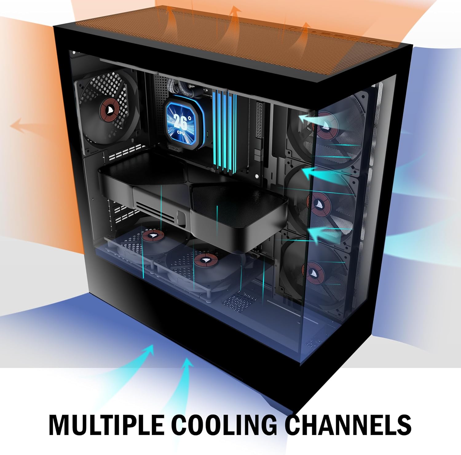 Thumbnail 2 de PCZZOI ATX Mid Tower Case with 4 Pre-Installed Fans and 270° Glass Display