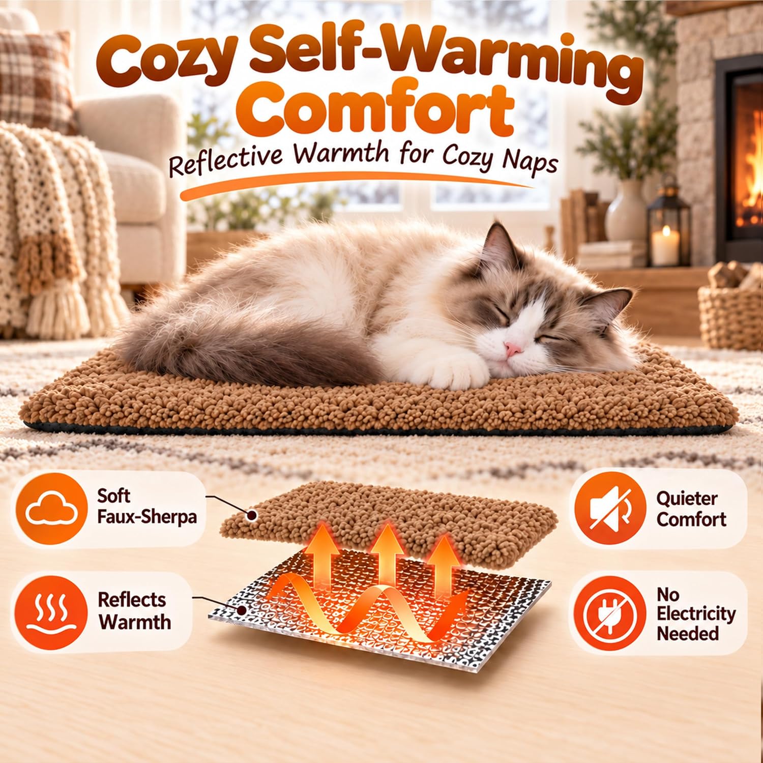 Detalle de PatiencET DZZL-GND Self-Warming Cat Bed, 18" x 24" Fleece Mat, Khaki