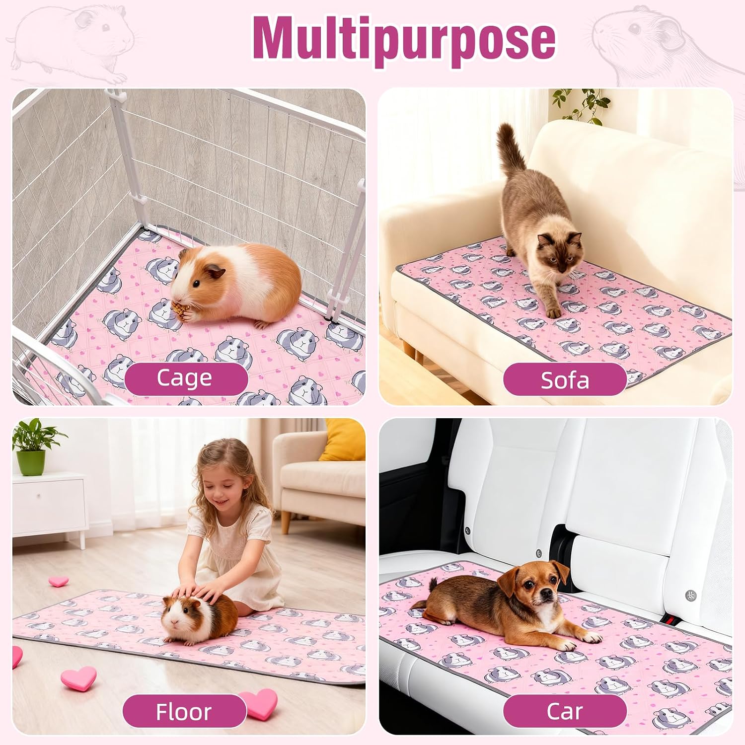 Thumbnail 6 de HOZKUY 2-Pack Guinea Pig Cage Liners & Bedding (24"x48") – Washable, leakproof pee pads with odour control