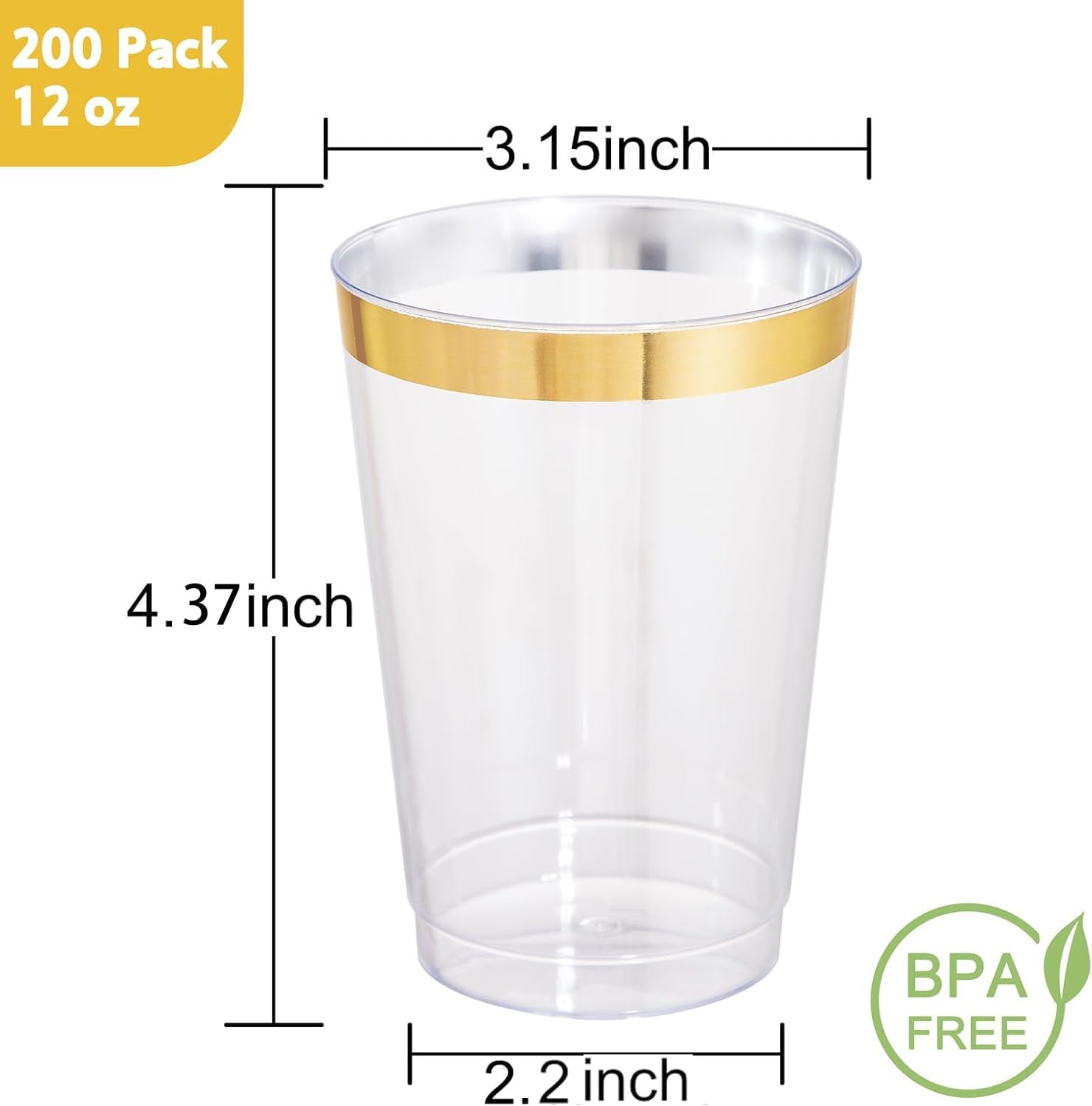 Detalle de I00000 200 Pack 12 oz Gold Plastic Cups with Gold Rim – Clear Disposable Cocktail Cups