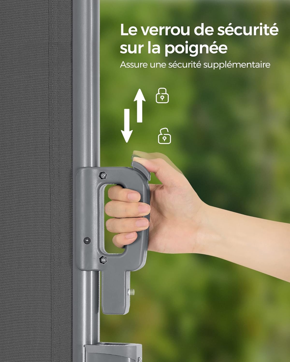 Detalle 2 de SONGMICS Store latéral en Aluminium Extensible 200 x 350 cm (GSA205G) – Brise-Vue et occultant pour balcon, terrasse et jardin
