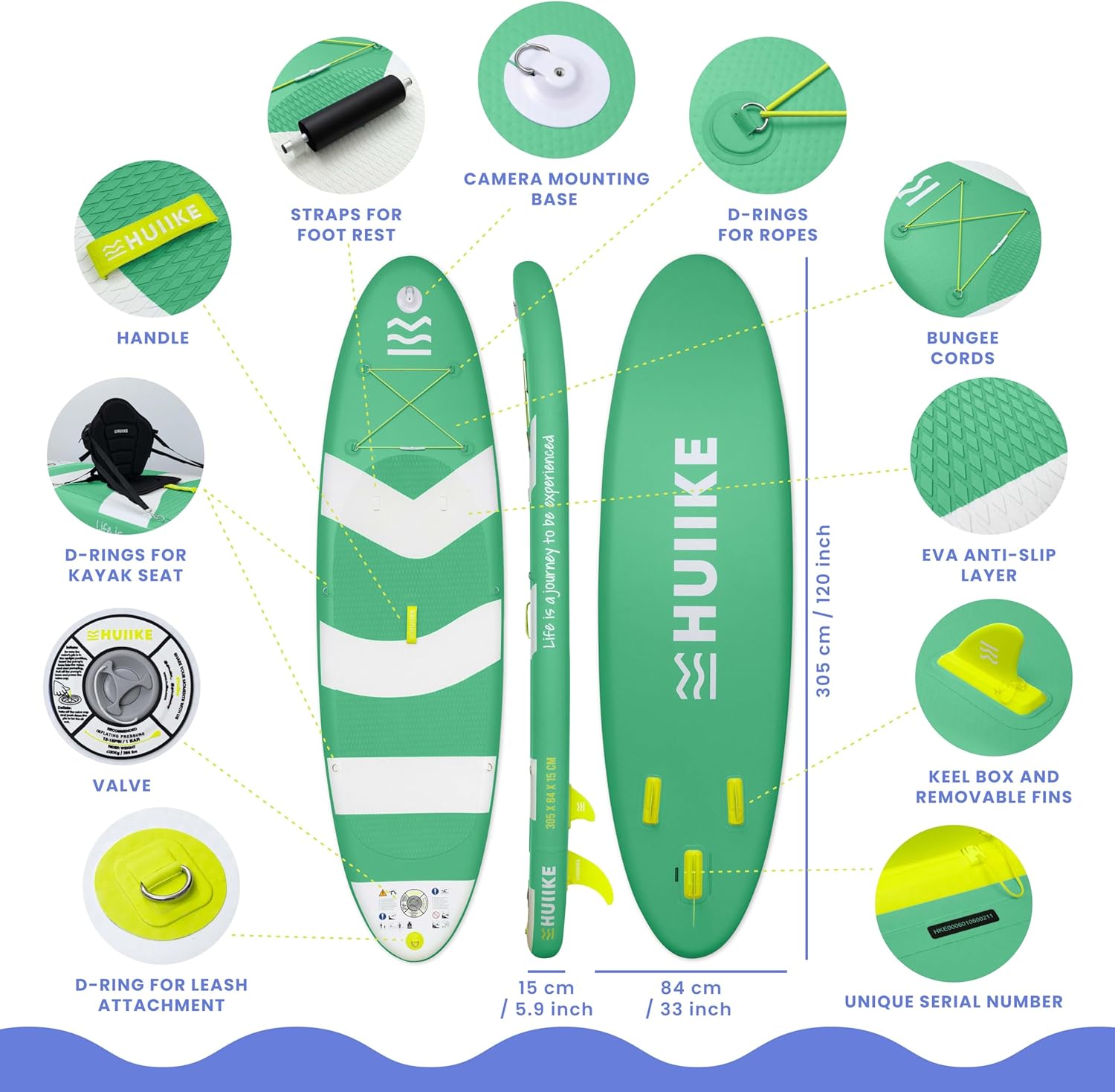 Thumbnail 1 de HUIIKE 10' Inflatable Stand Up Paddle Board for Adults (Full Pack with Oar, Fins & Pump) – 286 lb max load