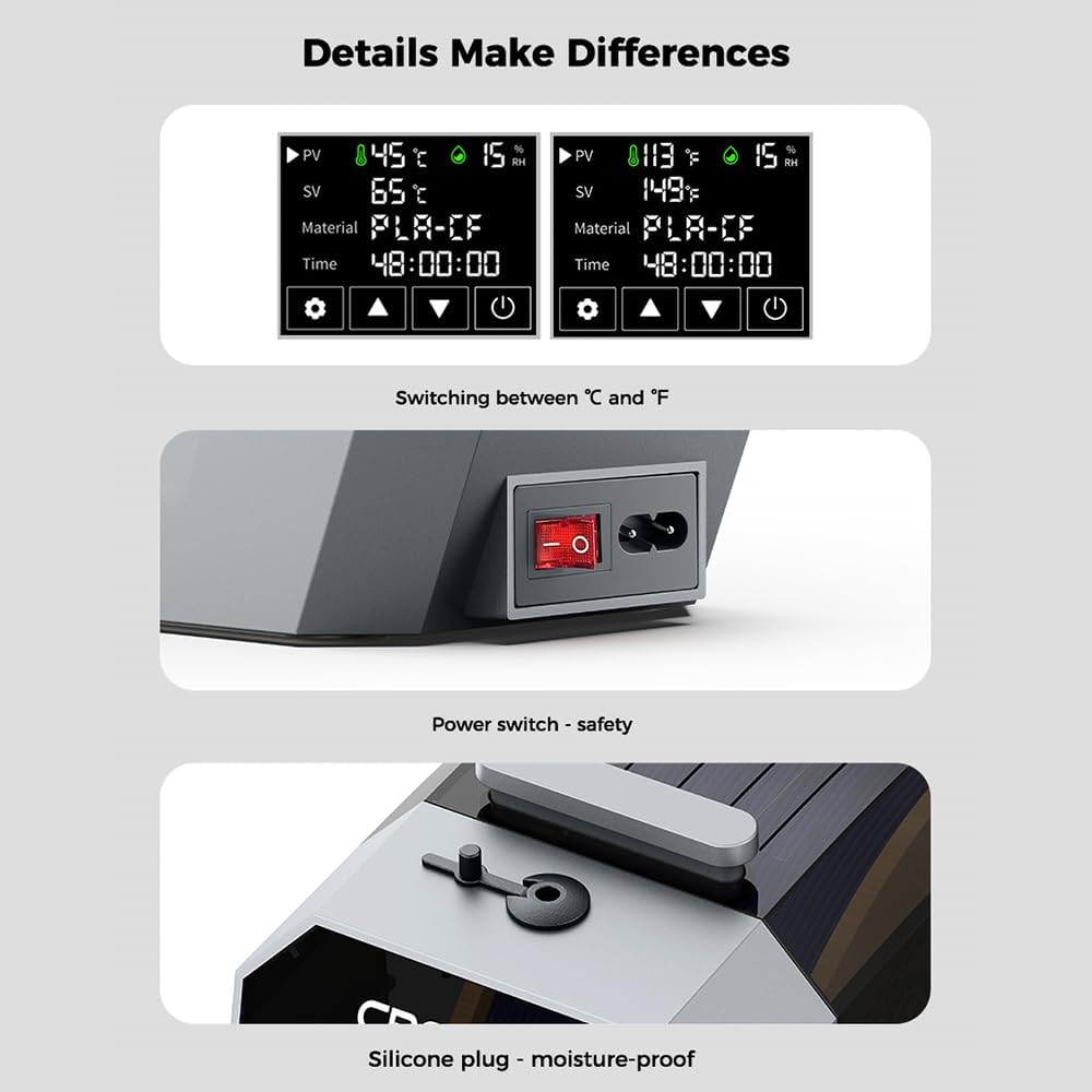 Thumbnail 5 de Creality Official Space PI Filament Dryer for 1kg spools (built-in fan, 110W PTC heater, one-key presets)