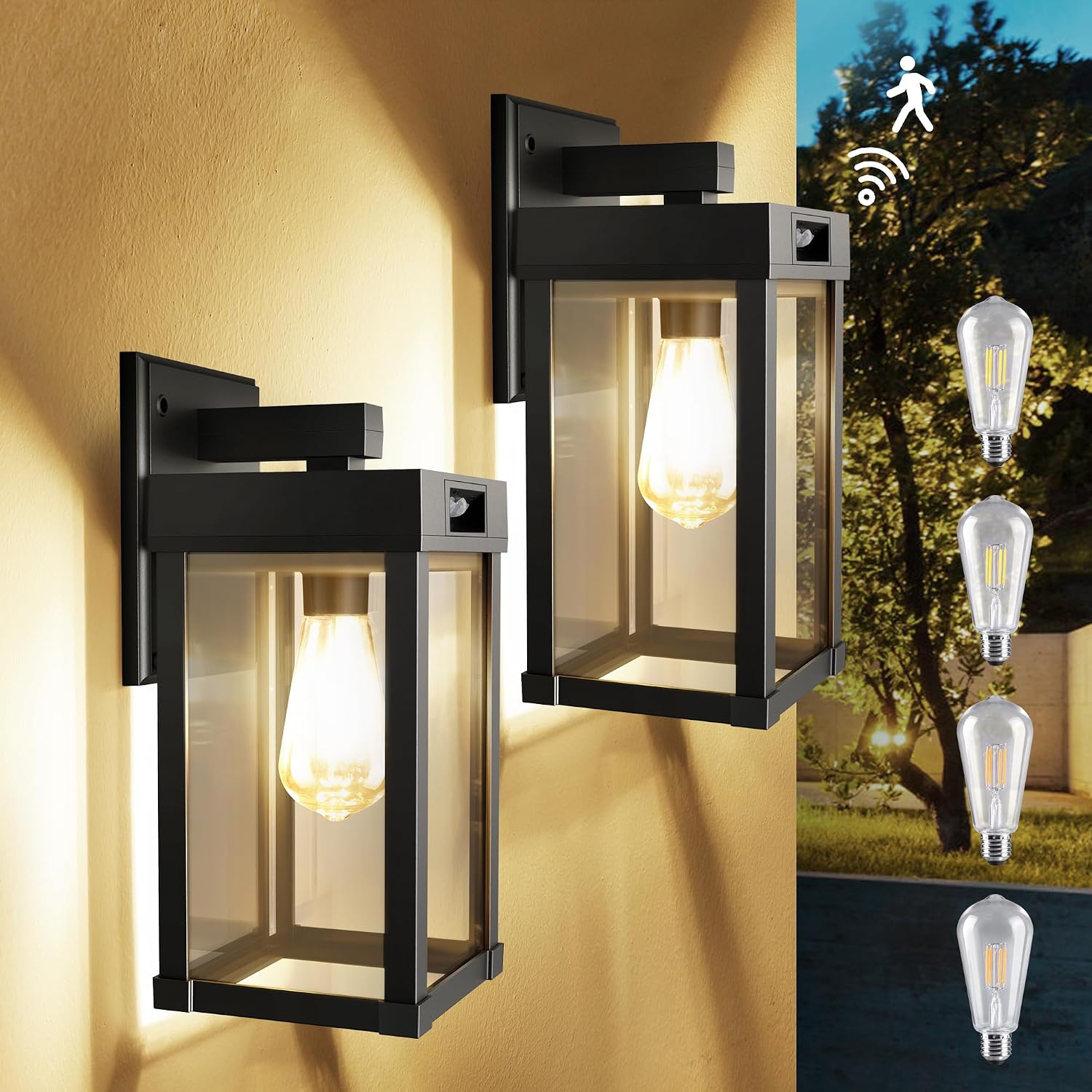 Detalle de FabStyl FSW4 Solar Motion-Sensor Wall Lanterns, 2-Pack, 3 Modes, IP65