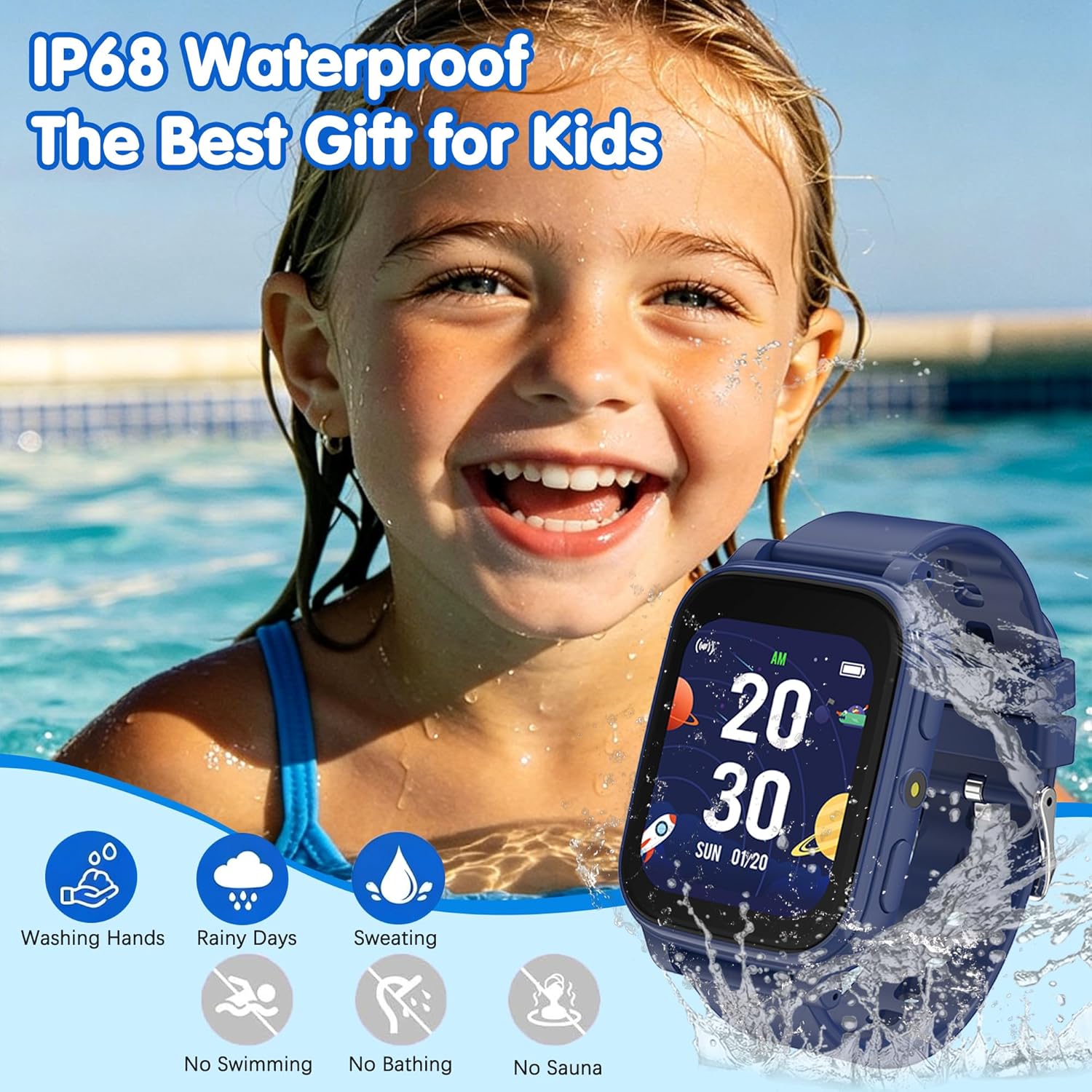 Detalle de Tzzulsx Kids Smart Watch: Standalone 1.83" HD Display, IP68, 18 Games & Health Tracking