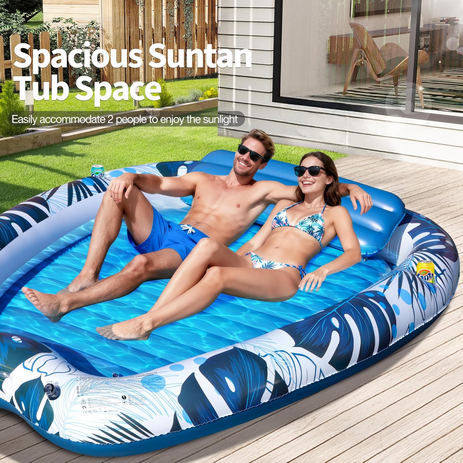 Detalle de LanOcean Luftmatratze Pool Erwachsene 230 × 170 cm – XXL-Liege mit Getränkehaltern