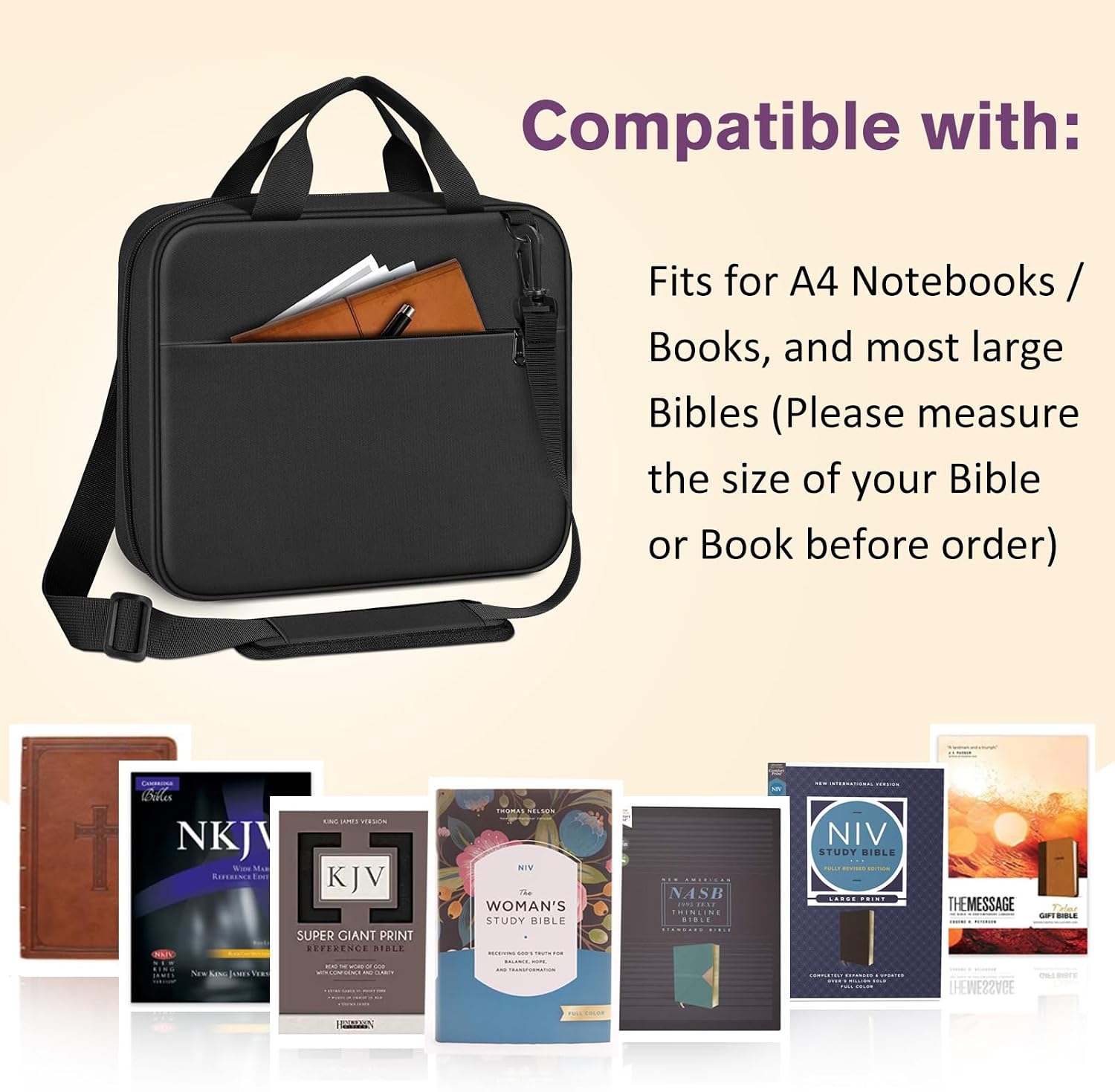 Thumbnail 5 de FINPAC Large Bible Cover with Shoulder Strap, Handle, and Water-Resistant Canvas