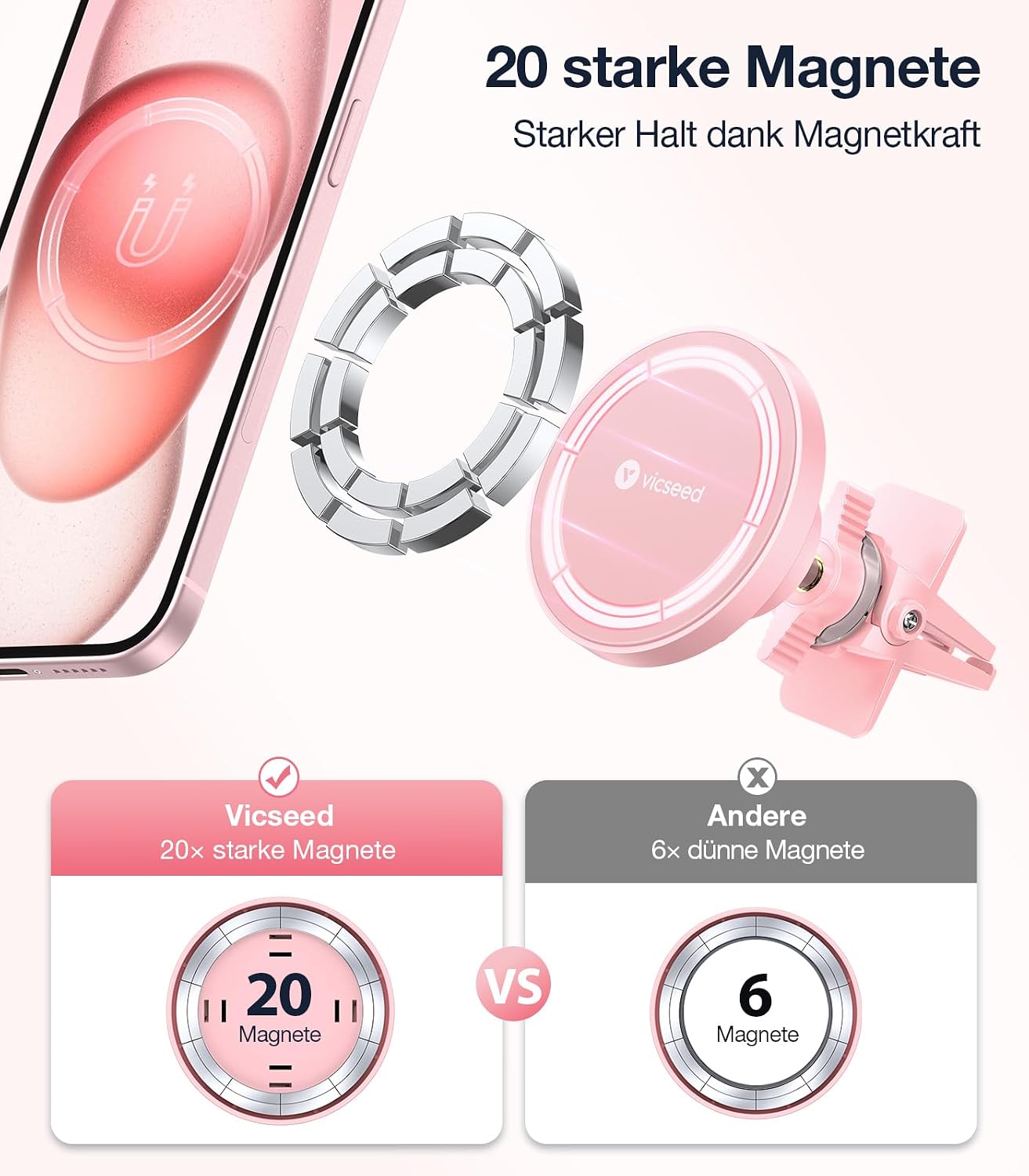 Thumbnail 2 de VICSEED Magnet-Handyhalterung fürs Auto mit 20 xN55 Magnet und 360° Schwenkkopf (für Magsafe & Smartphones)