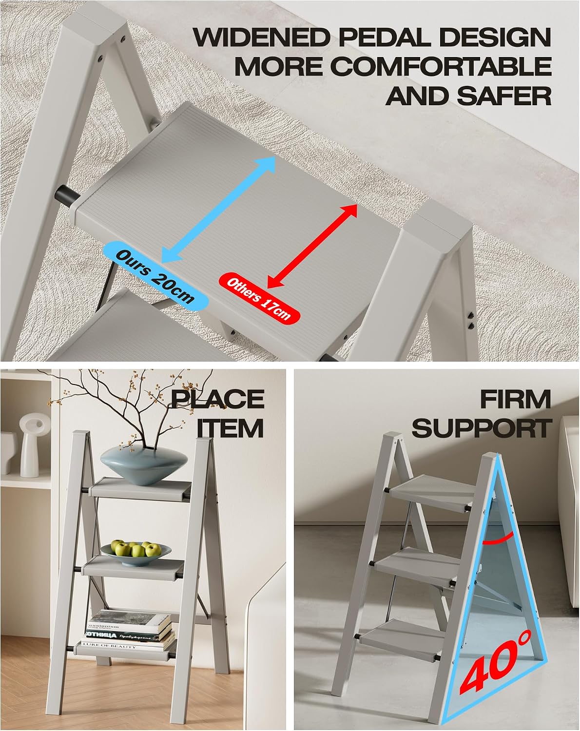 Thumbnail 6 de HillhutApex 3-Step Aluminum Step Stool, Folding, Grey, 150 kg Capacity