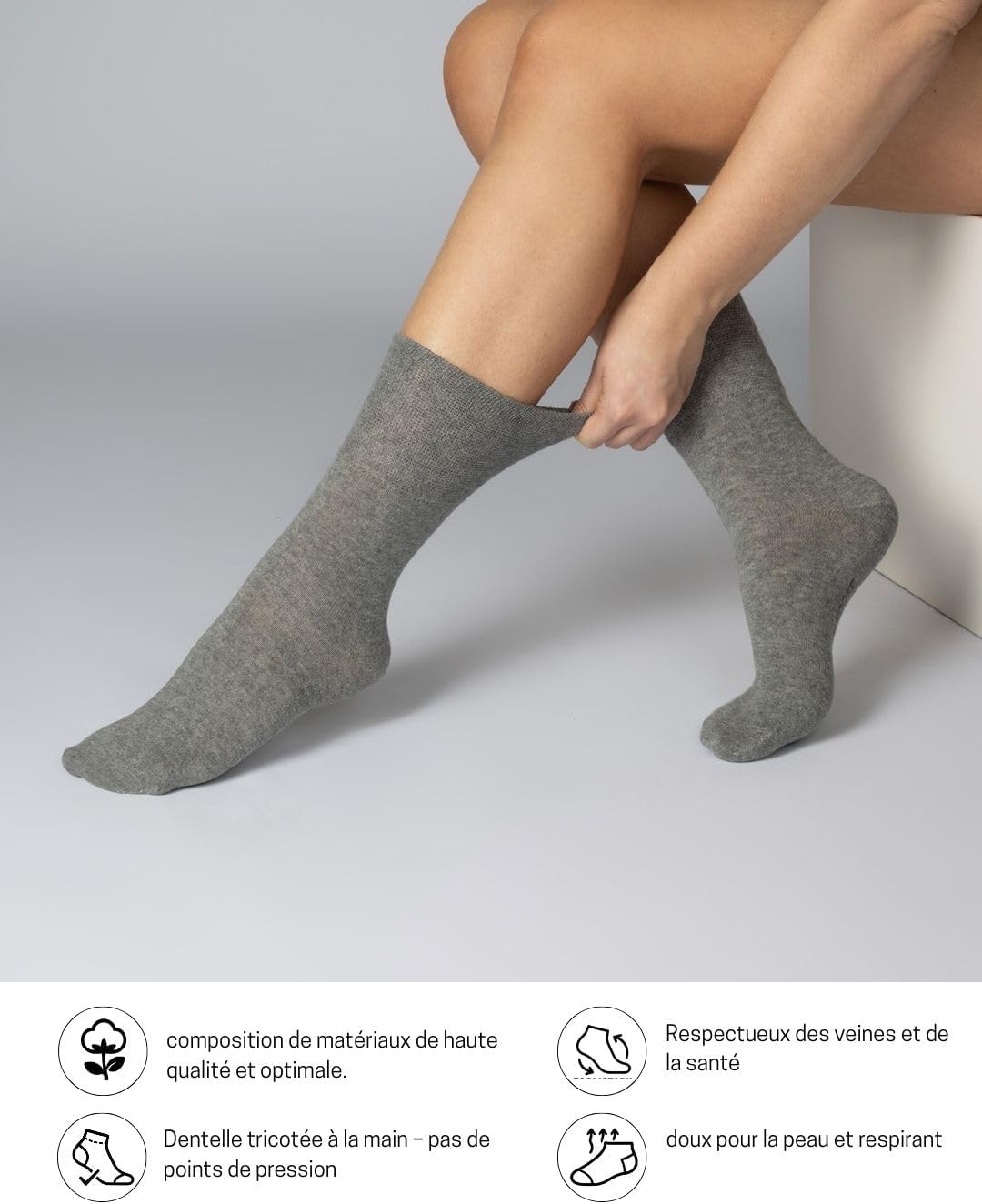 Detalle de Lot de 6 paires de chaussettes diabétiques unisexes en coton (97%) sans couture et sans élastique