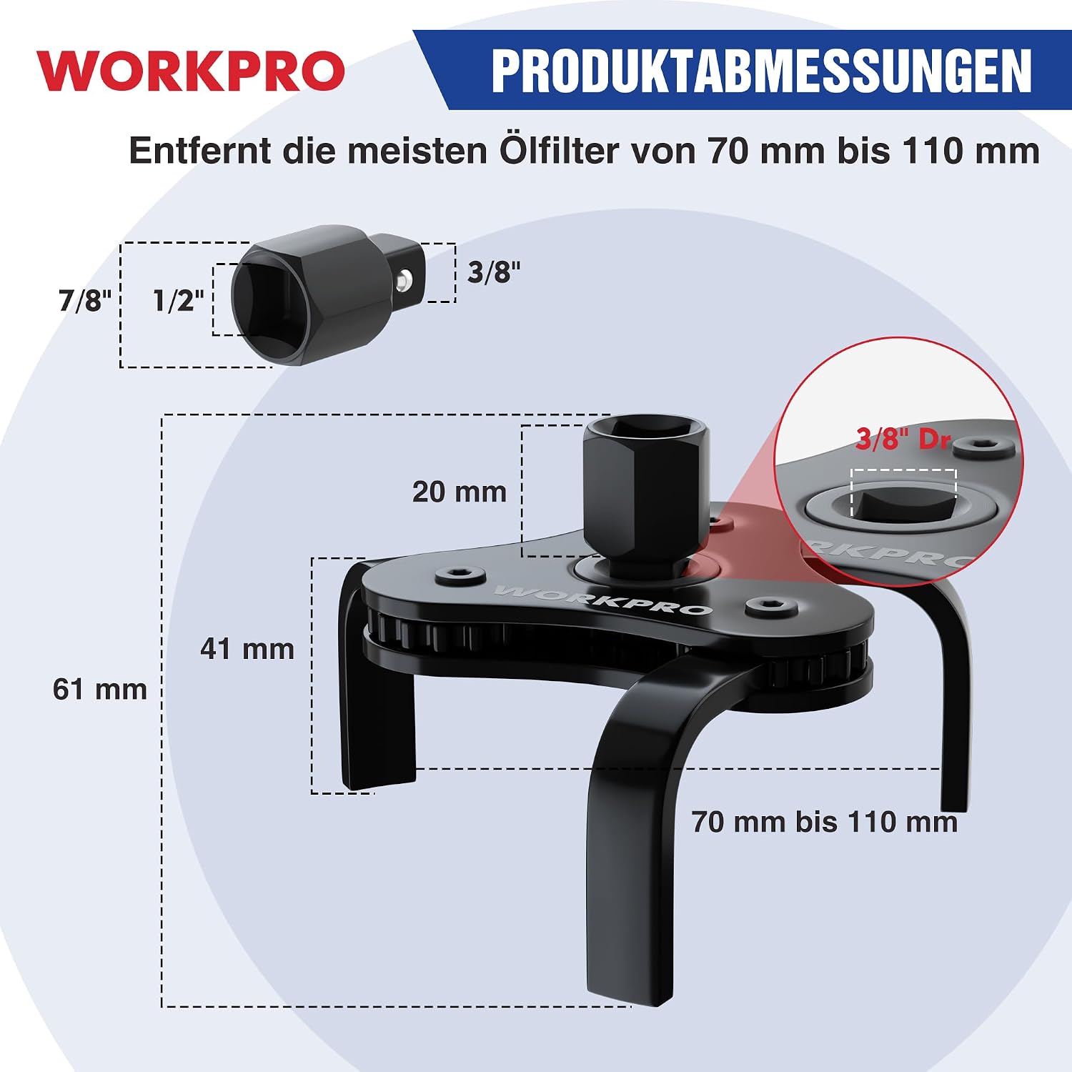 Thumbnail 1 de WORKPRO Ölfilterschlüssel 3-Armig 70–110mm