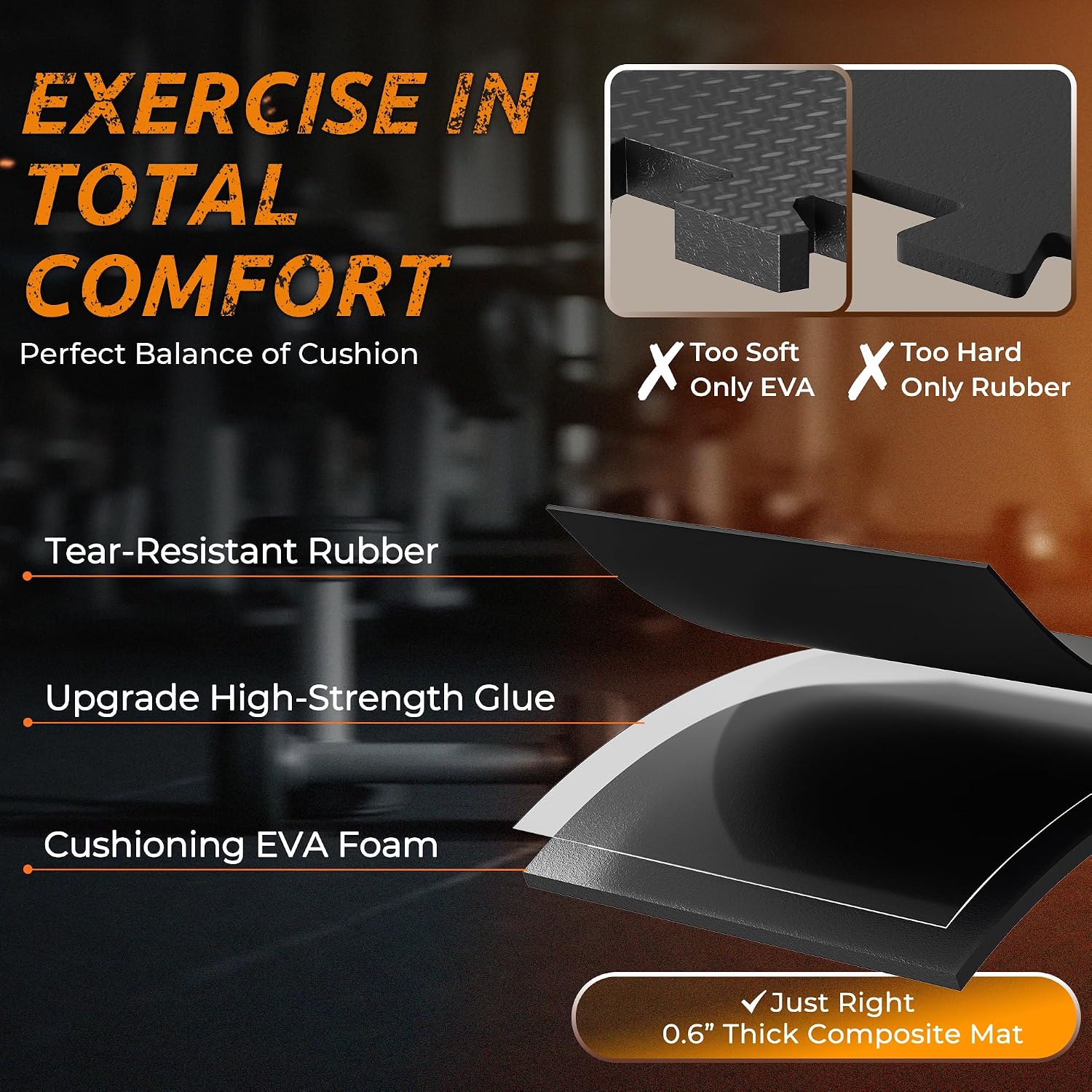 Detalle de PRAISUN 0.6" Rubber Top Gym Flooring, 48 sq ft ๐