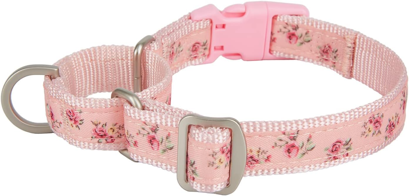 Thumbnail 2 de Petiry martingale dog collar with quick release buckle (floral nylon) – Tightens when pulled for small to medium dogs, Pinkflora, Medium