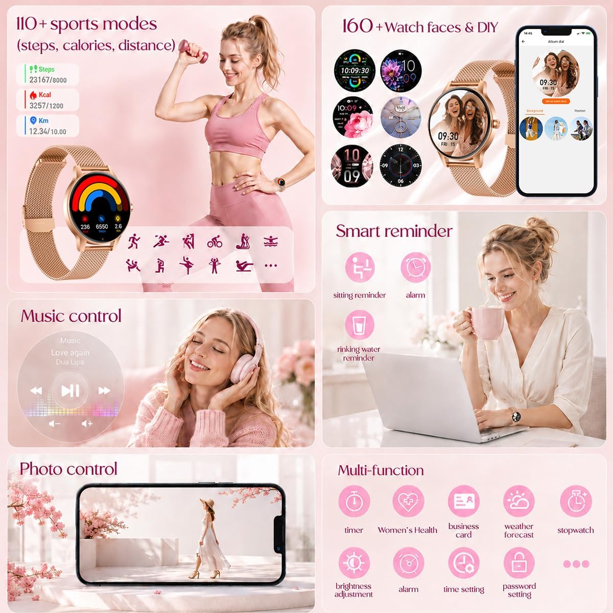 Detalle de Smart Watch Fitness Tracker Women: 1.27'' HD Screen, Calling, Health Monitoring and 114 Sport Modes