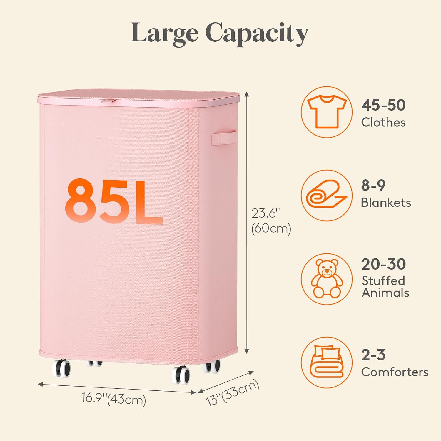 Detalle 2 de Lifewit 24599 85L Laundry Basket with Wheels and Lid, Pink