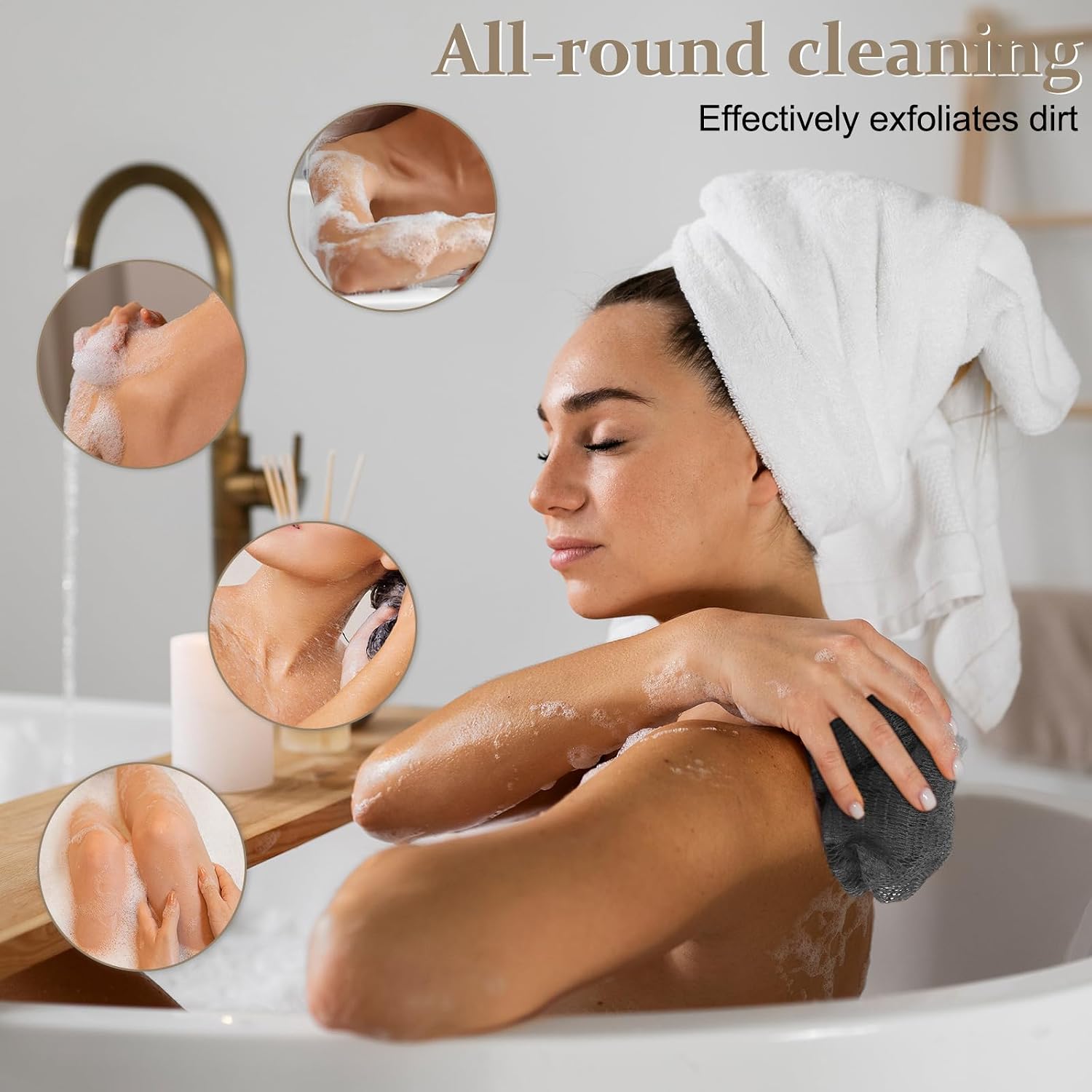Thumbnail 5 de African Net Sponge Authentic with Knots – Exfoliating Body & Back Scrubber (Long Loofah, Black & Gray)