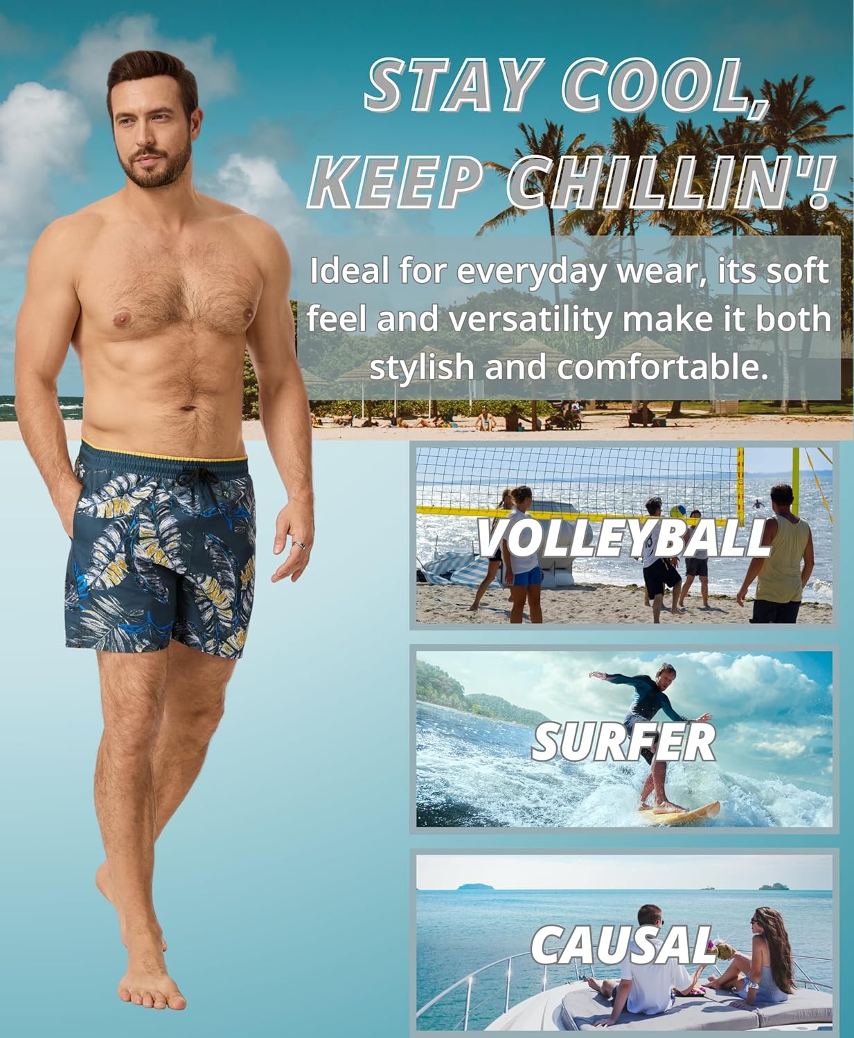 Detalle de AMZSPORT Shorts de Bain Homme Boardshort Imperméable avec Poches et Doublure en Maille