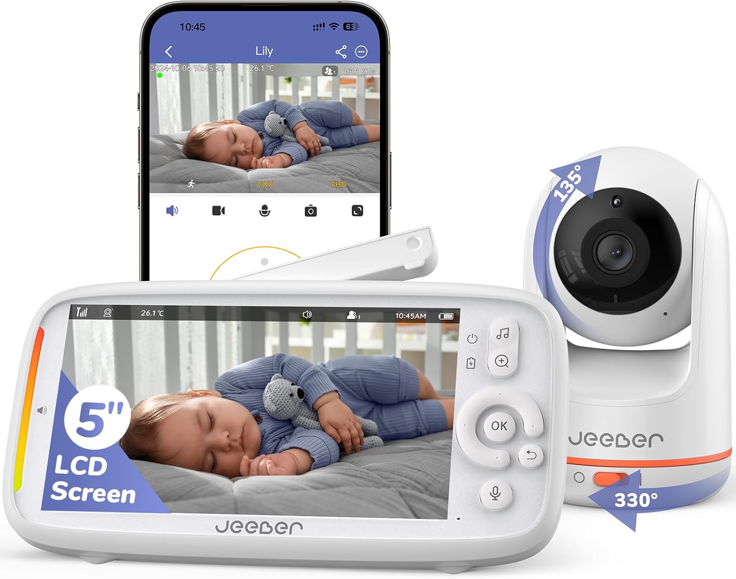 Thumbnail 6 de Jeeber 2K WiFi Video Baby Monitor with Two Cameras and 5'' Monitor