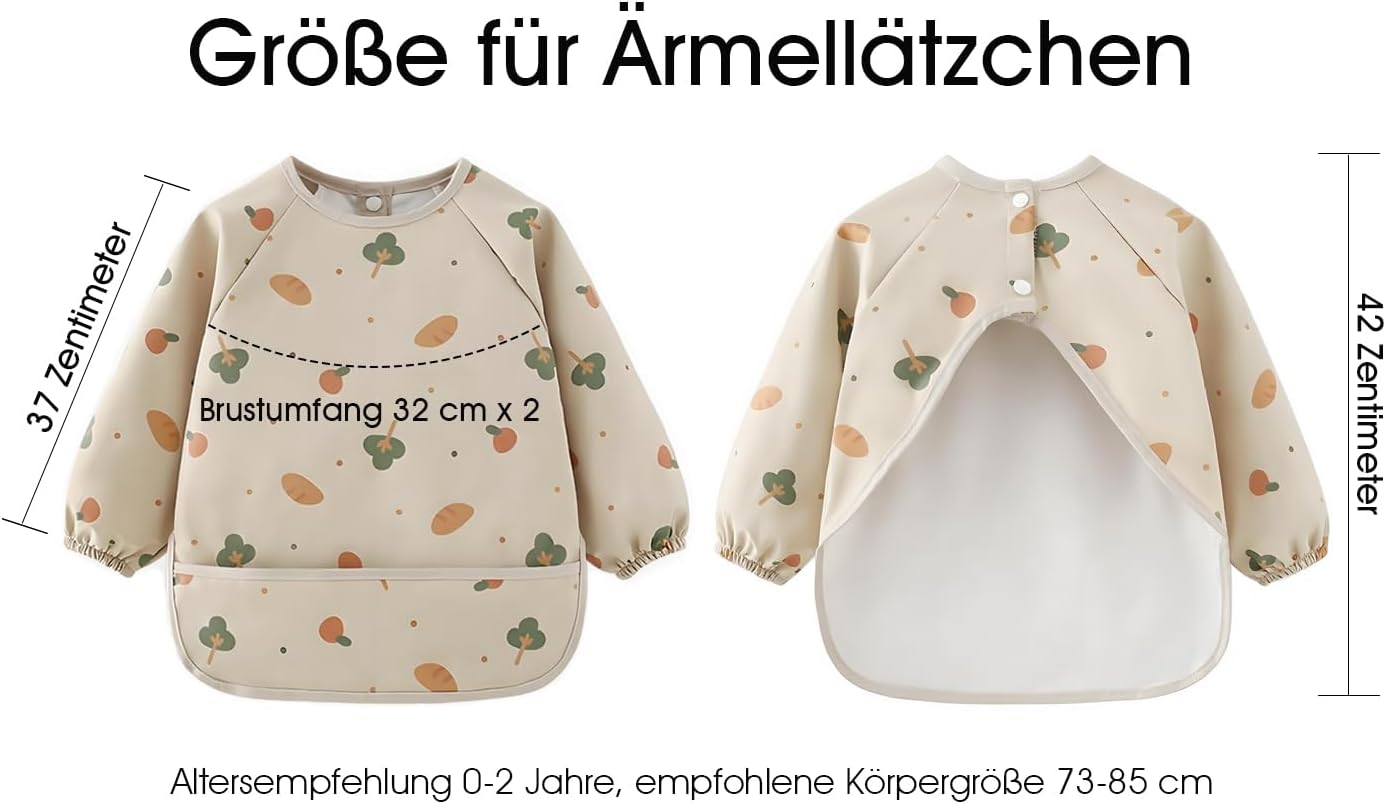 Detalle de MOJINL Baby Lätzchen mit Ärmeln – Weich, wasserdicht & waschbar, 2er-Set