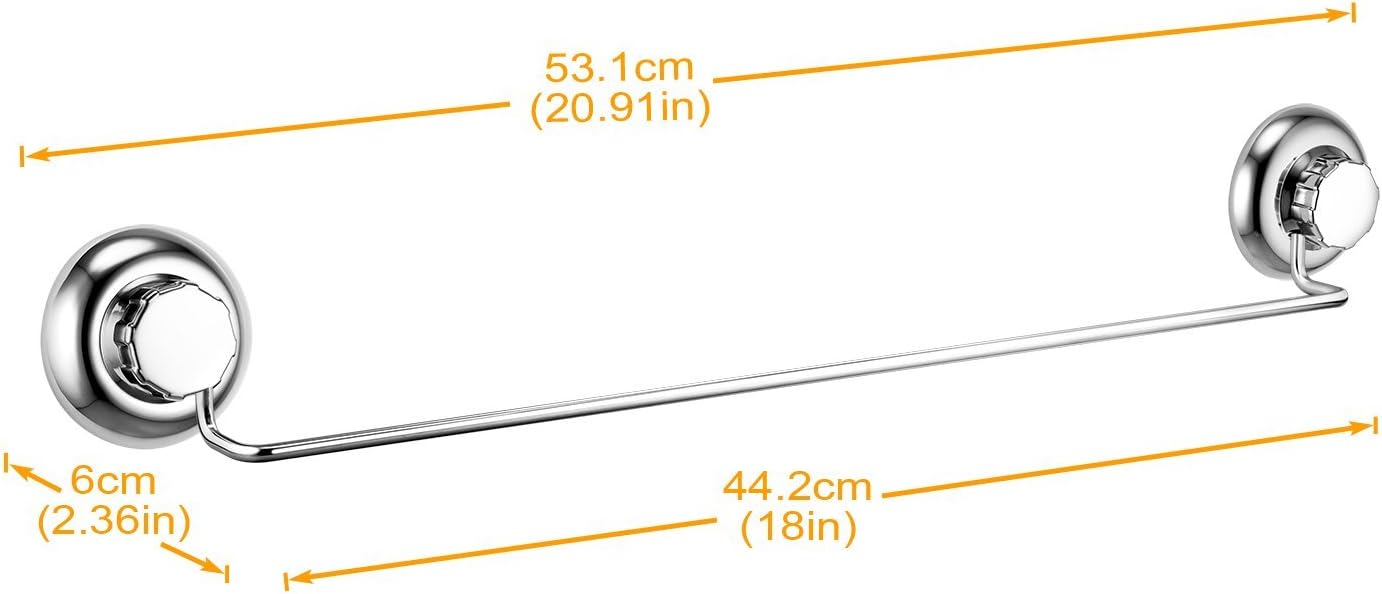 Detalle 2 de MaxHold No-Drilling/Suction Cup Single Towel Bar 18" – Stainless Steel, 30lb+ Load, No Tools