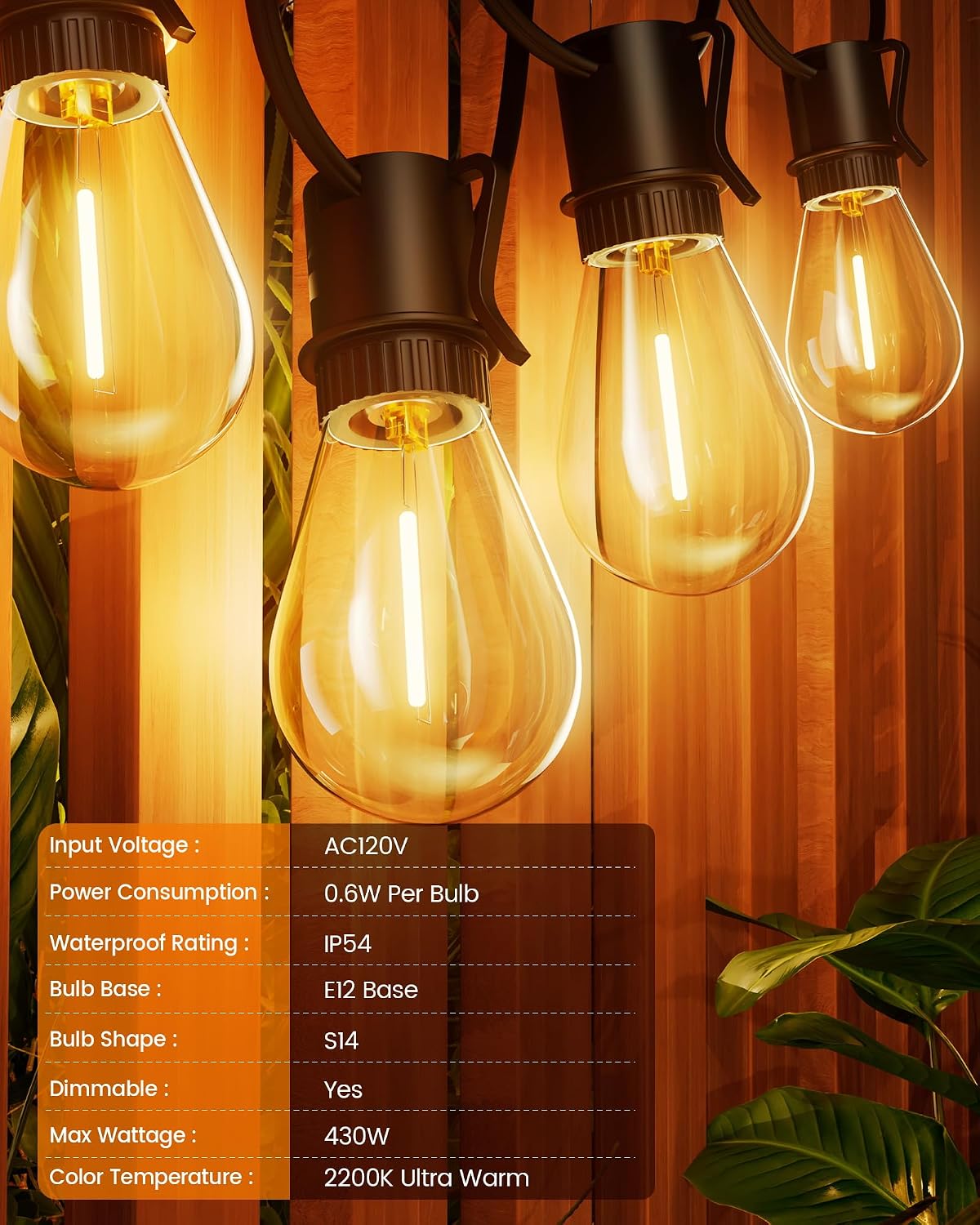 Thumbnail 3 de Torkase GLS-20J2P-E17-S14- 180 ft Outdoor LED String Lights, 2200K, IP65