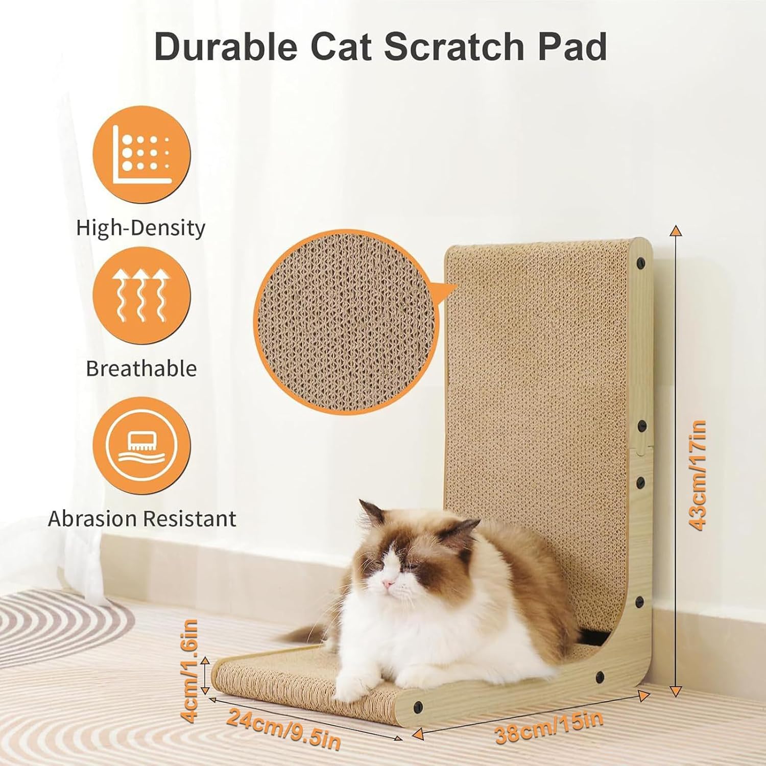 Thumbnail 1 de Cardboard Cat Scratcher, Durable L‑Shaped Cardboard Scratching Board for Indoor Cats