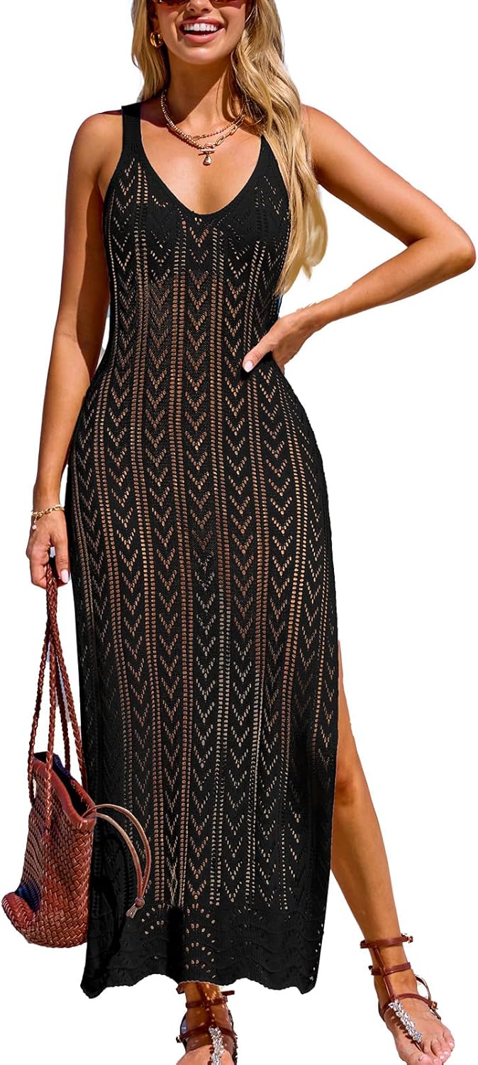 CUPSHE Copricostume da bagno all'uncinetto da donna, senza maniche, rete, maxi con spacco
