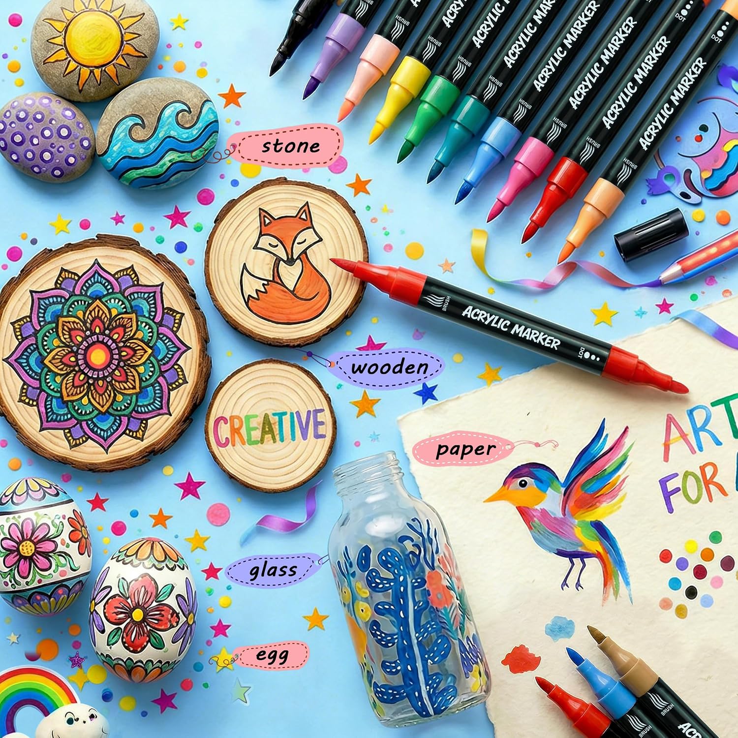 Detalle 2 de 24 Acrylic Paint Pens by LeafLine: Dual Tip Markers for Versatile Crafting