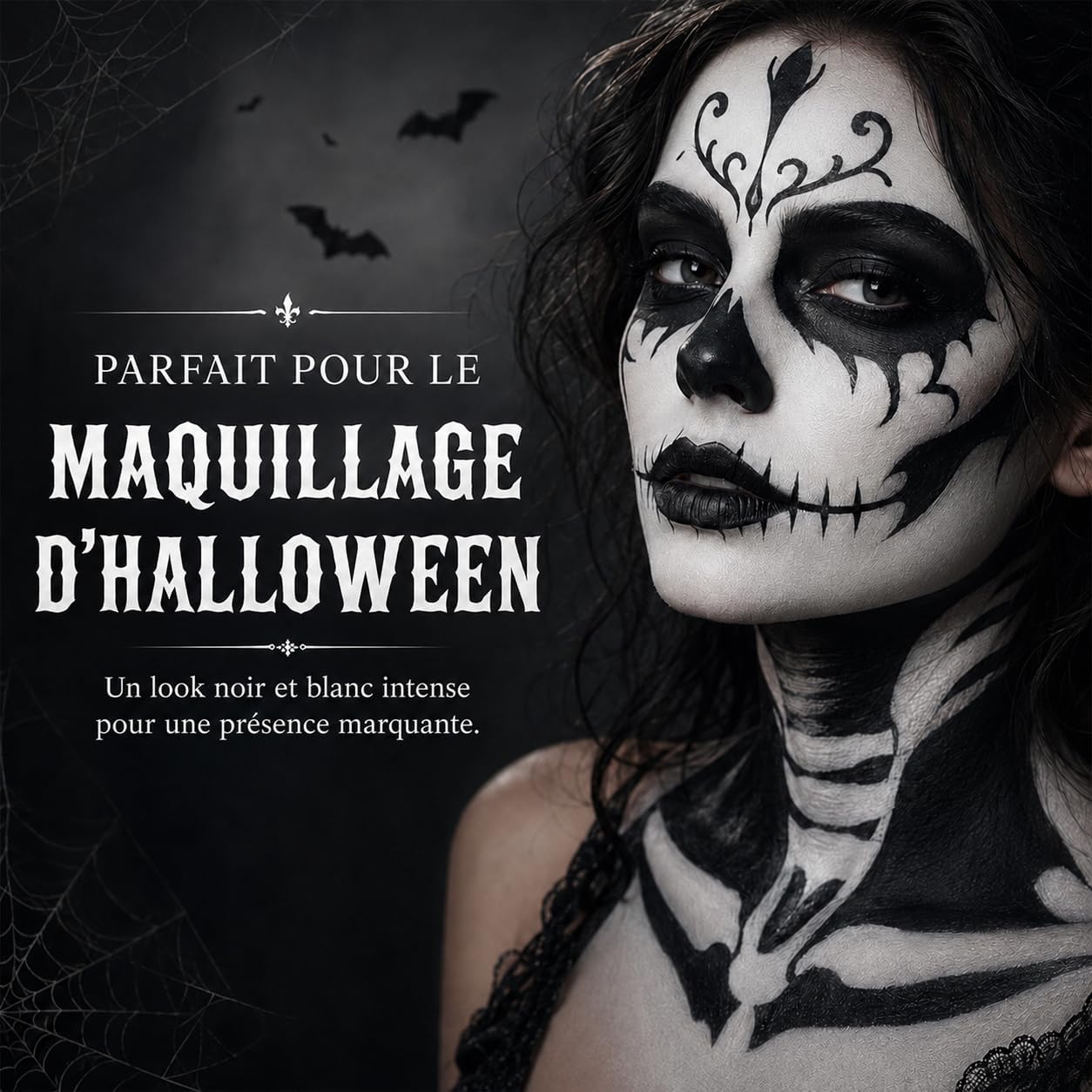 Detalle de SPINNE LUCAS Halloween-gezichtsmake-up, zwart-witte crème van 60 g met 2 kwasten