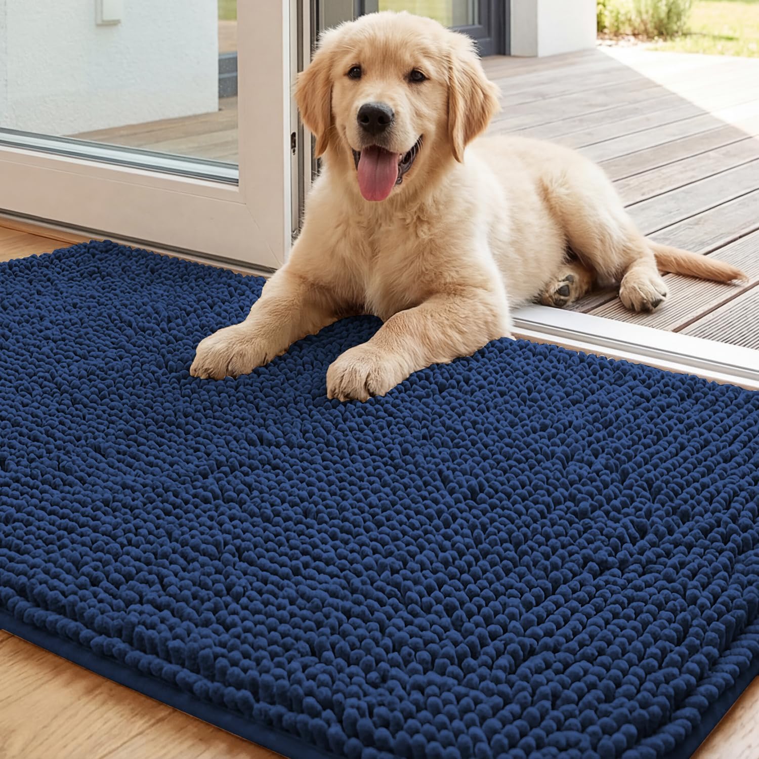 Detalle de H.VERSAILTEX 2436NAVY Dog Door Mat, Chenille, Non-Slip, 24" x 36