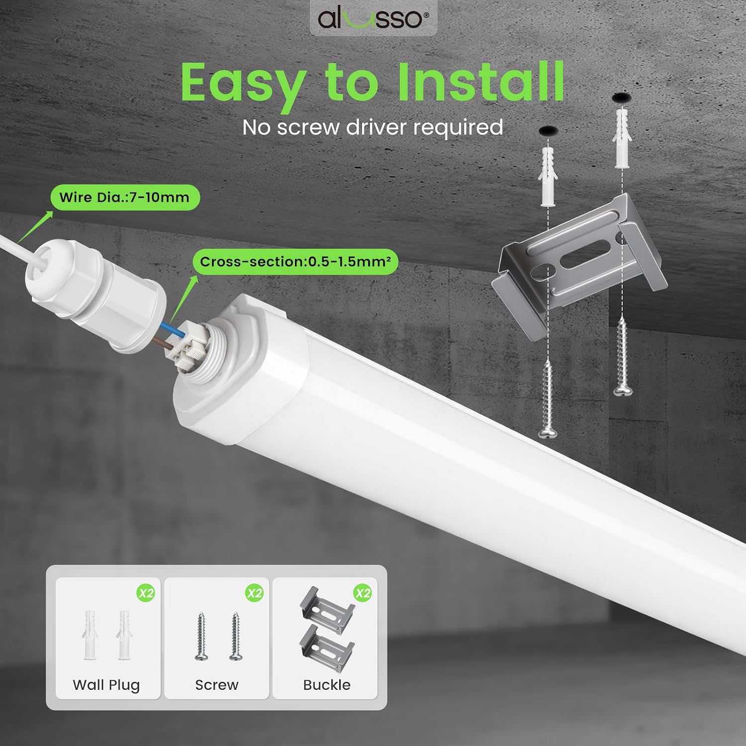 Thumbnail 5 de ALUSSO LED Feuchtraumleuchte 2-Stück 115 cm – 36W, 4000 lm, IP65, Neutralweiß 4000K