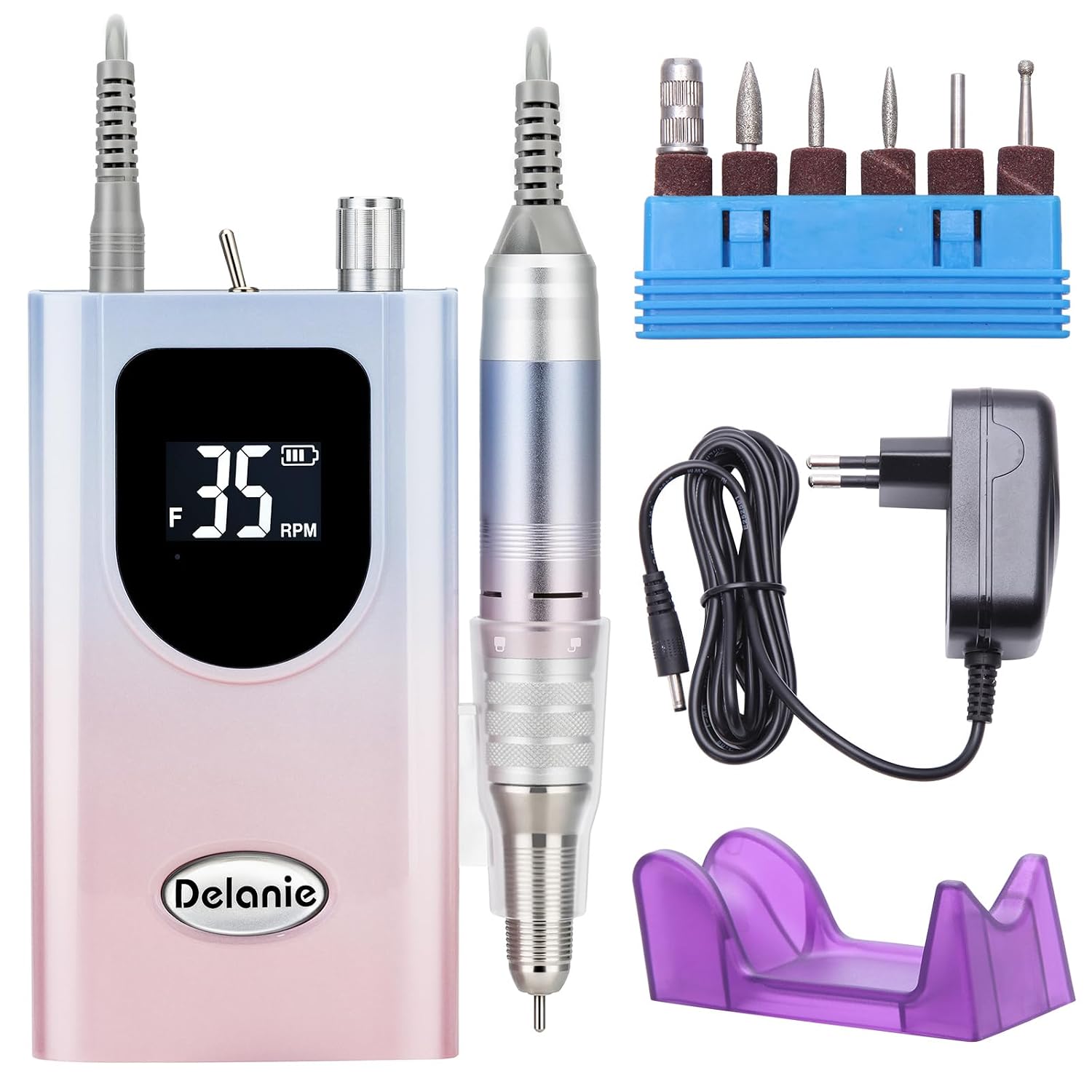 Detalle de Delanie Elektrische Nagelfräser 35000 U/min – Kabelloser Multifunktions-Nagelbohrer im Gradient Rosa