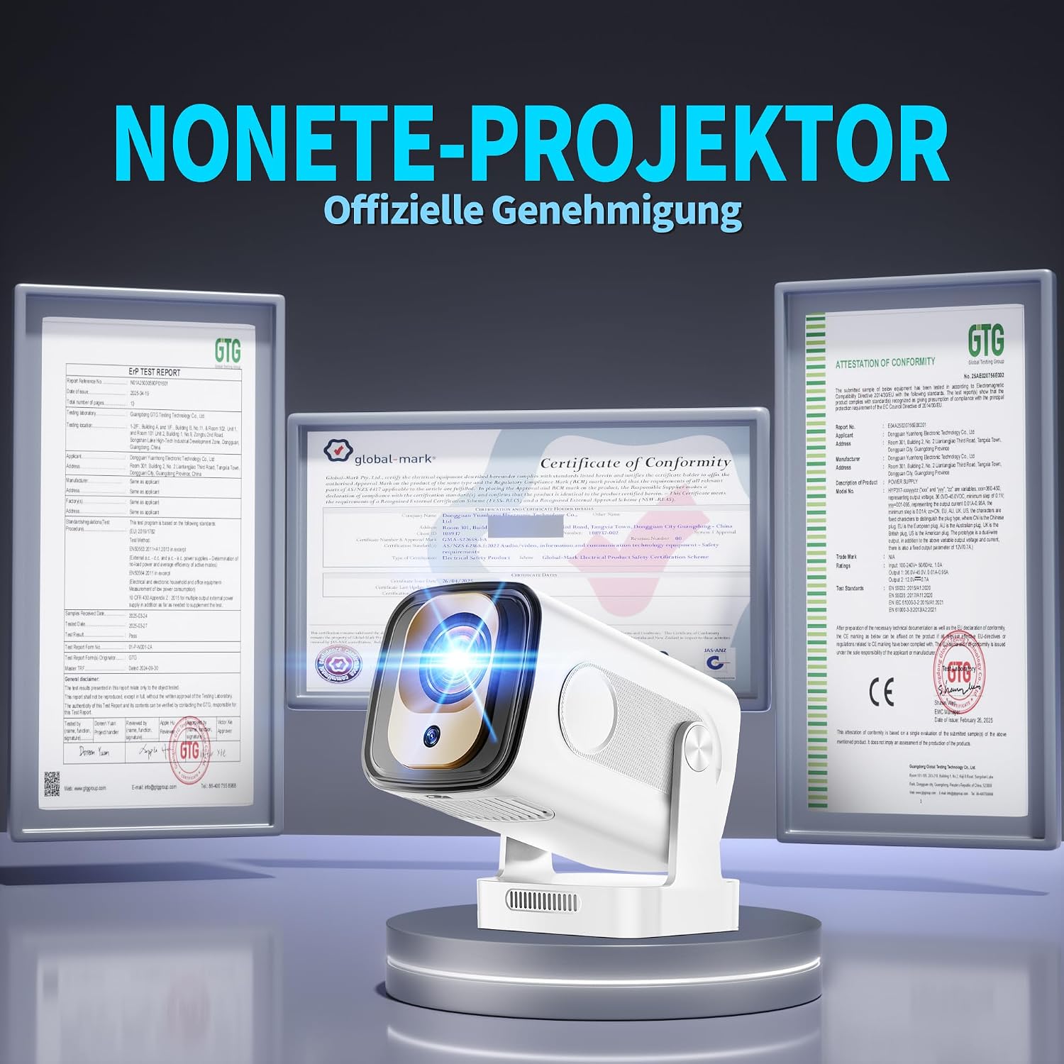 Thumbnail 1 de Mini Beamer 4K 1080P (2026) mit Auto-Fokus, Trapezkorrektur, WiFi 6 & Bluetooth 5.4 – tragbarer Projektor in Weiß
