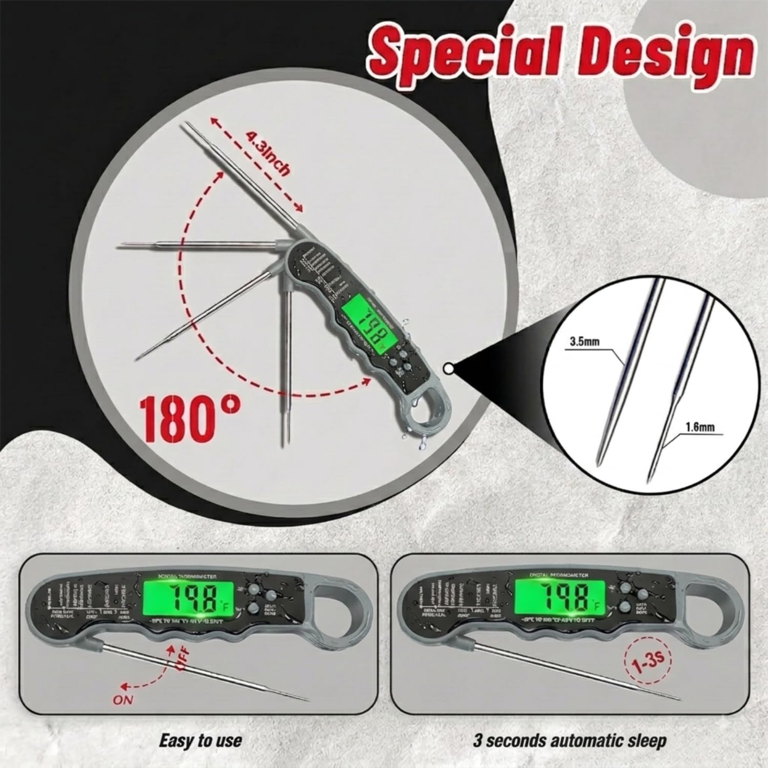 Thumbnail 5 de ZIKUREL Digital Instant-Read Meat Thermometer, Waterproof with Backlit Display