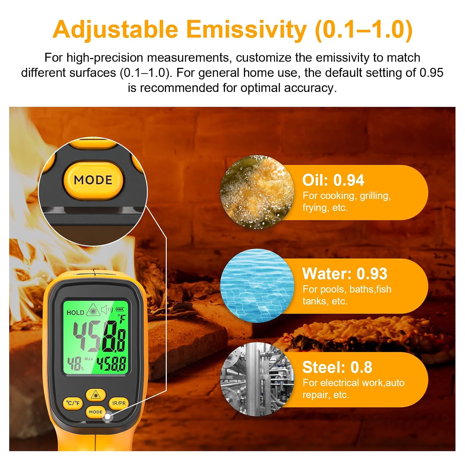 Detalle 1 de PyractoZion Z-JD-05K-yellow-CA Dual-Mode Infrared Thermometer Gun