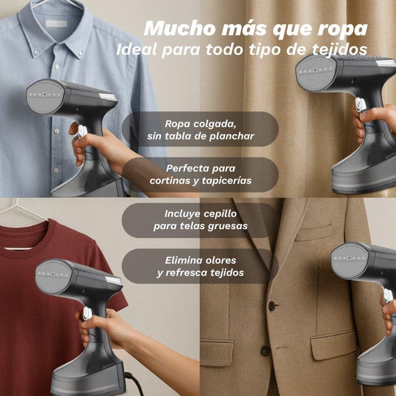 Detalle de Plancha vertical Grunkel Pv-1600gs 1600W: vapor continuo y depósito de 310 ml para prendas en vertical