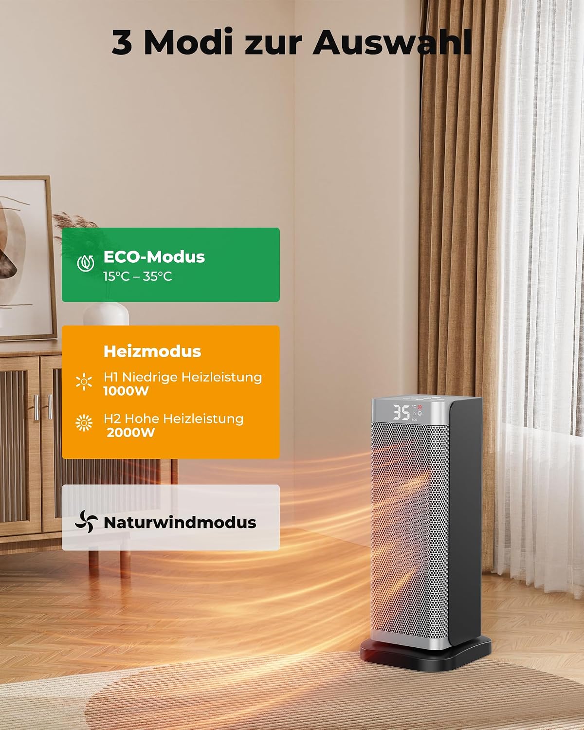 Detalle de Fitabok Heizlüfter Energiesparend 2000W – kompakt, leise und sicher mit Fernbedienung