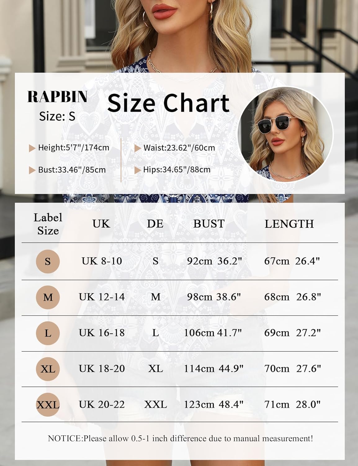 Thumbnail 5 de Rapbin Damen Bluse V-Ausschnitt Knopfleiste Tunika – Sommerleichtes T‑Shirt Top mit Puffärmeln