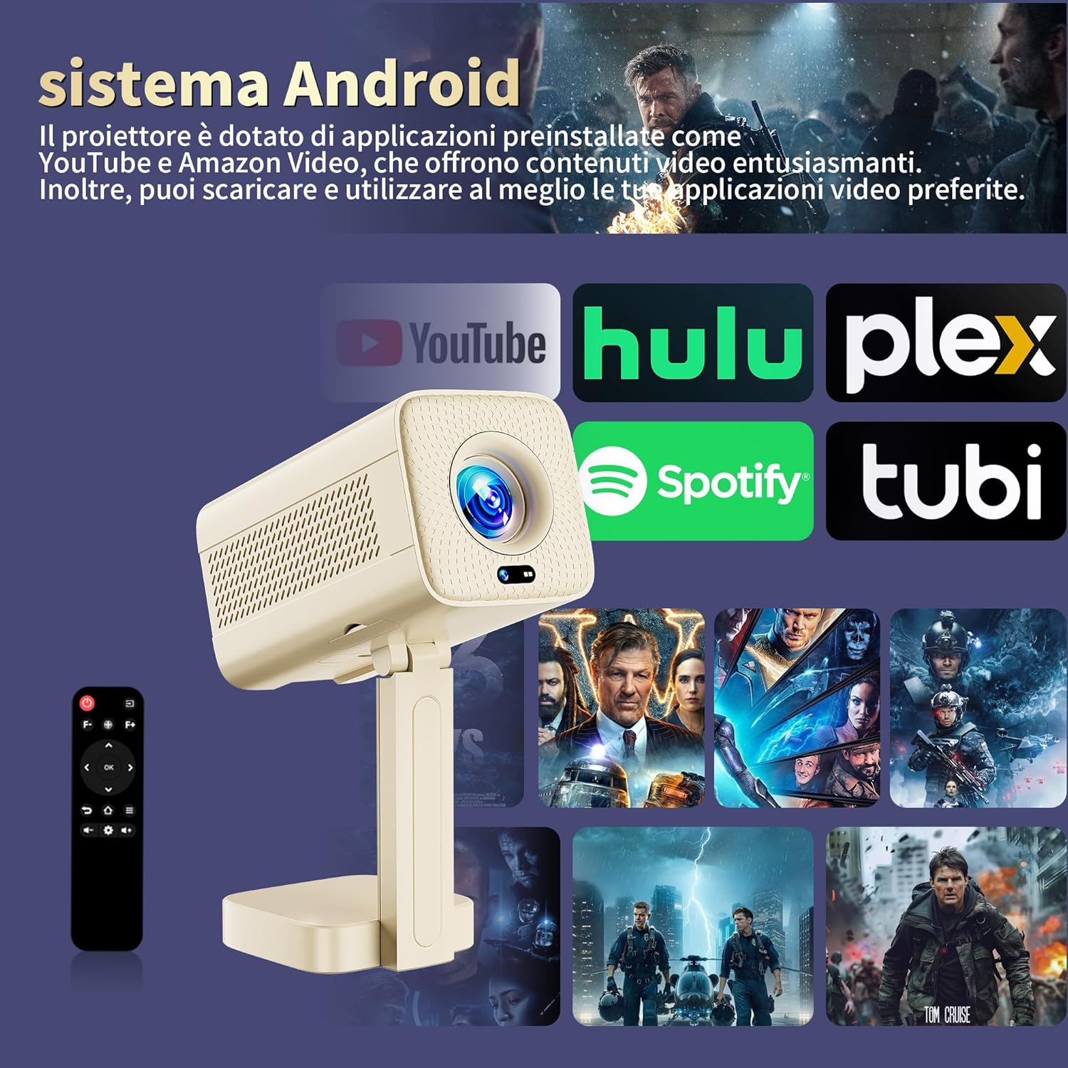 Detalle 2 de Mini Projector 4K MENIOO con WiFi 6, Bluetooth 5.4 e Autofocus Auto Keystone