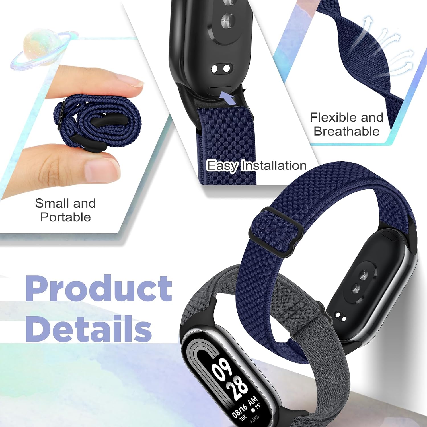 Detalle 2 de Runostrich Elastic Nylon Watch Strap Xiaomi Band 10/9/8