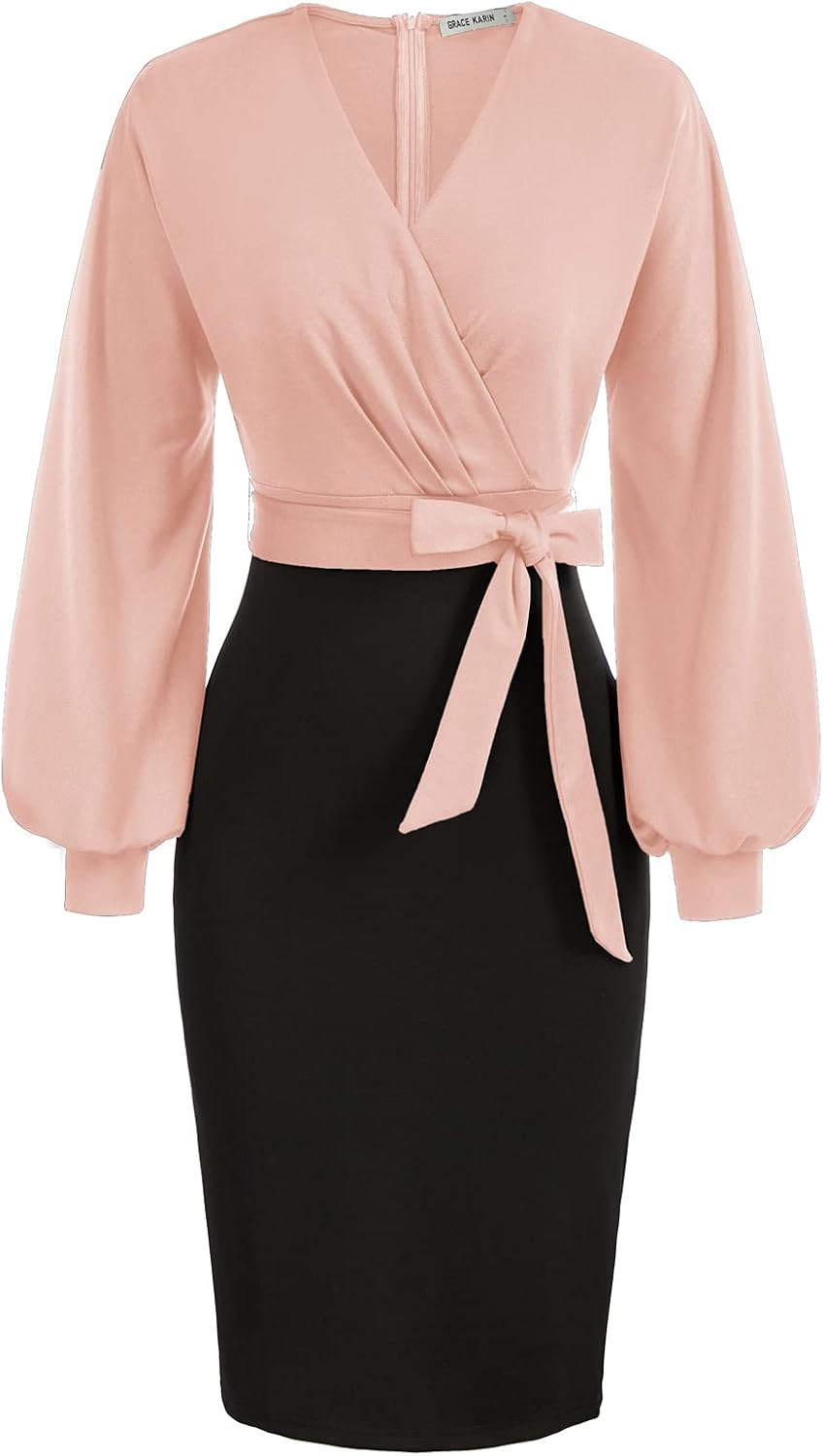 GRACE KARIN Robe crayon Col V manches longues