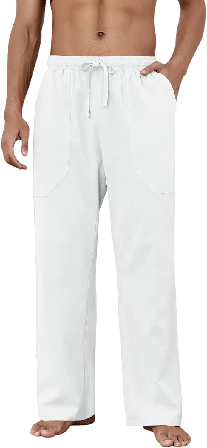 Detalle de Puimentiua Leinenhose Herren – Lang, locker sitzende Sommerhose aus Baumwoll-Leinen-Mischung