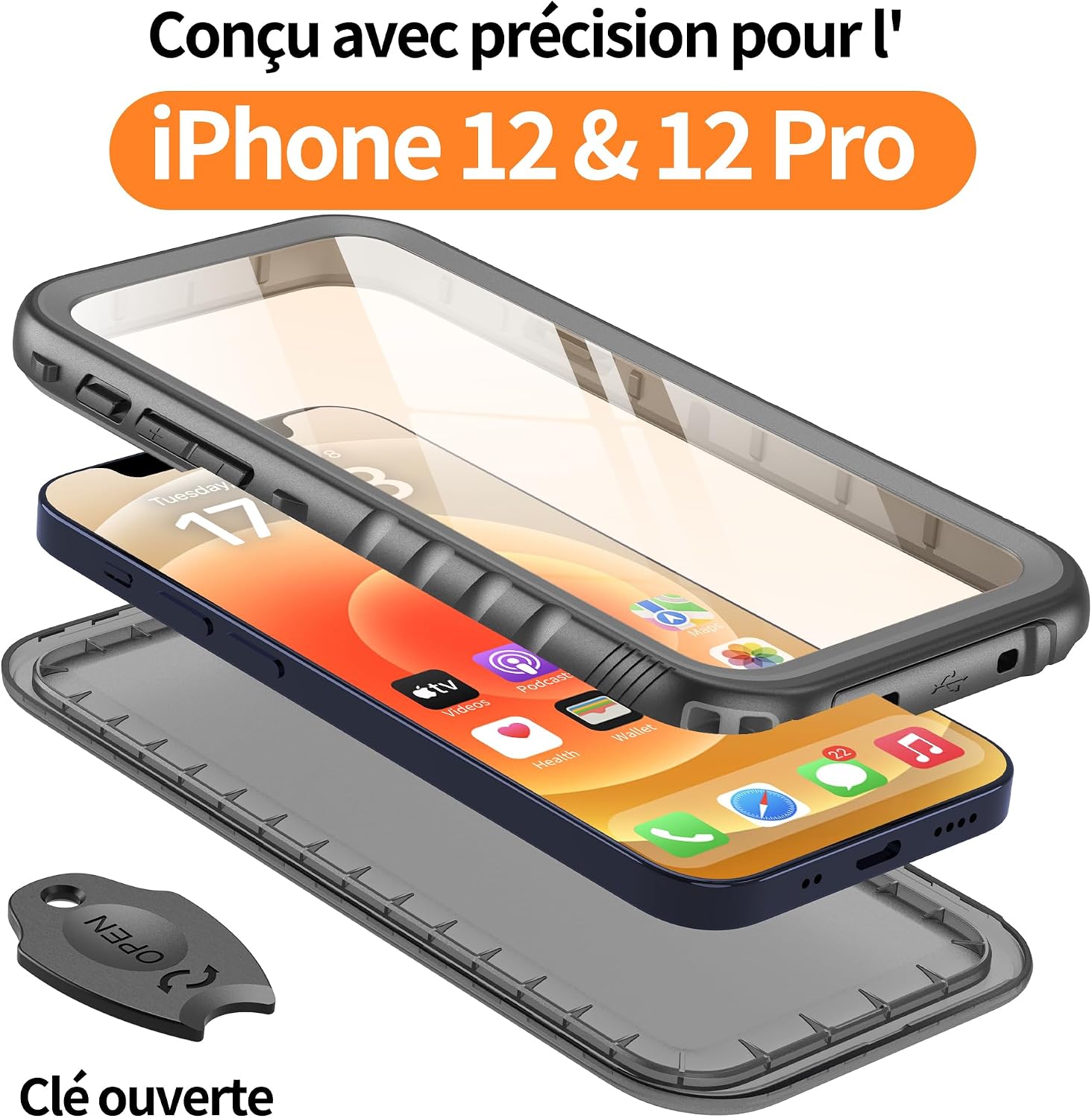 Thumbnail 2 de Cozycase coque étanche antichoc IP68 pour iPhone 12 / 12 Pro (bumper + housse intégrale, protection écran et appareil photo)