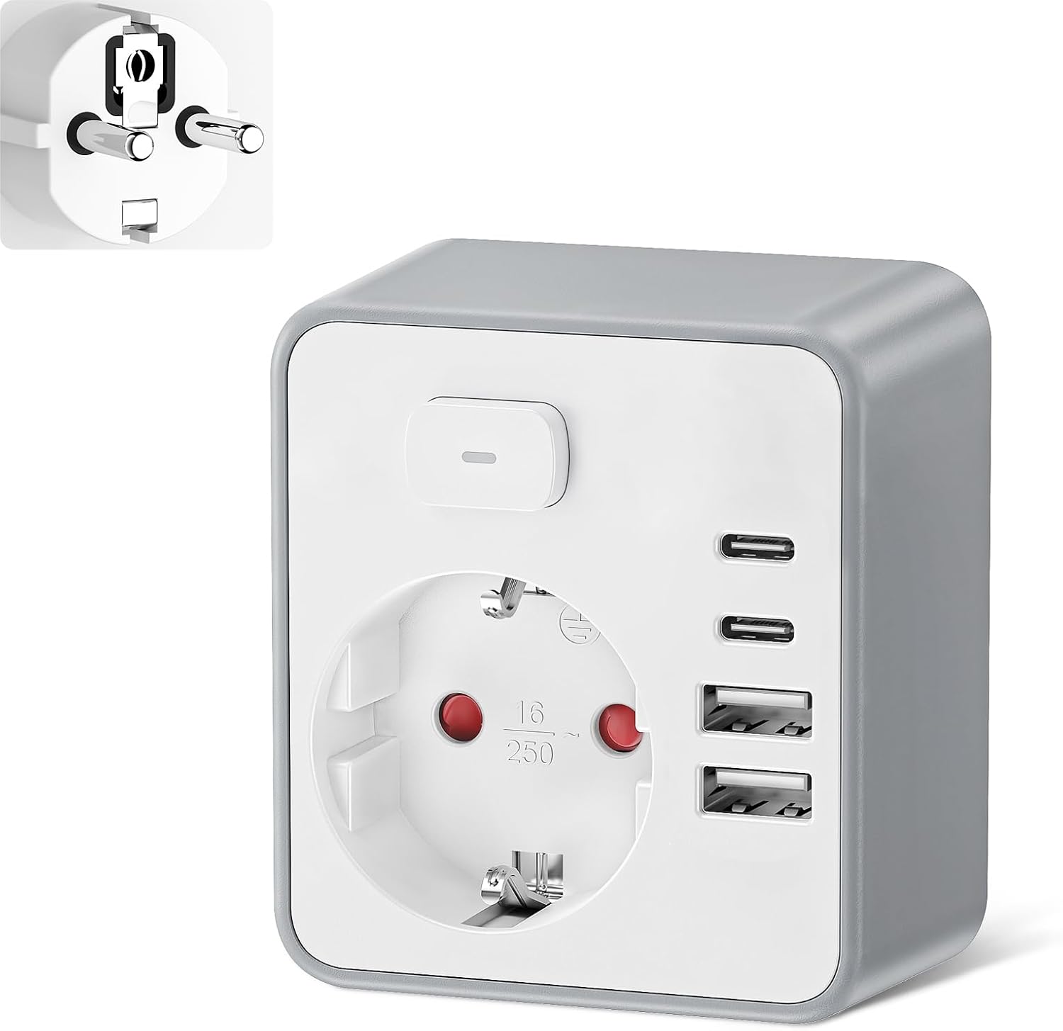 Detalle de Realmade 2-Fach Steckdosenleiste mit 4 USB-Anschlüssen – 20W PD, Weiß