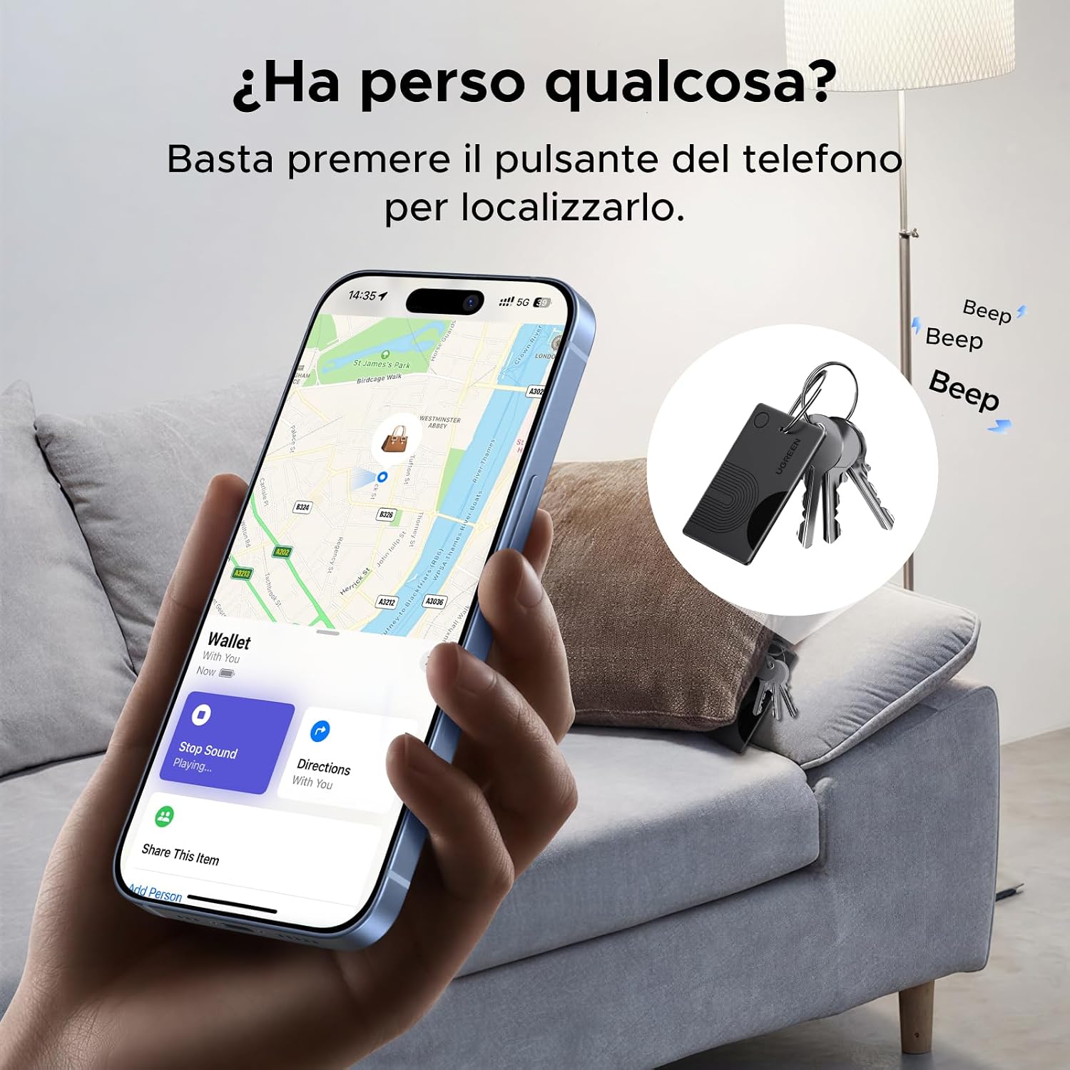 Detalle de UGREEN FineTrack wallet con localizzazione Apple Find My