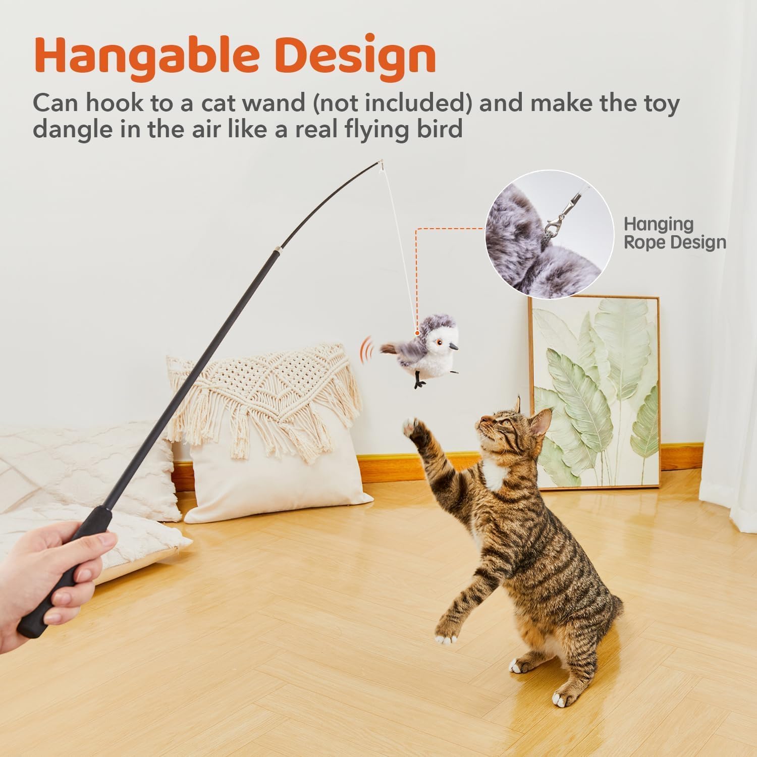 Detalle de Potaroma Flapping Bird interactive cat toy with lifelike sandpiper chirp (rechargeable, touch-activated) – 10cm
