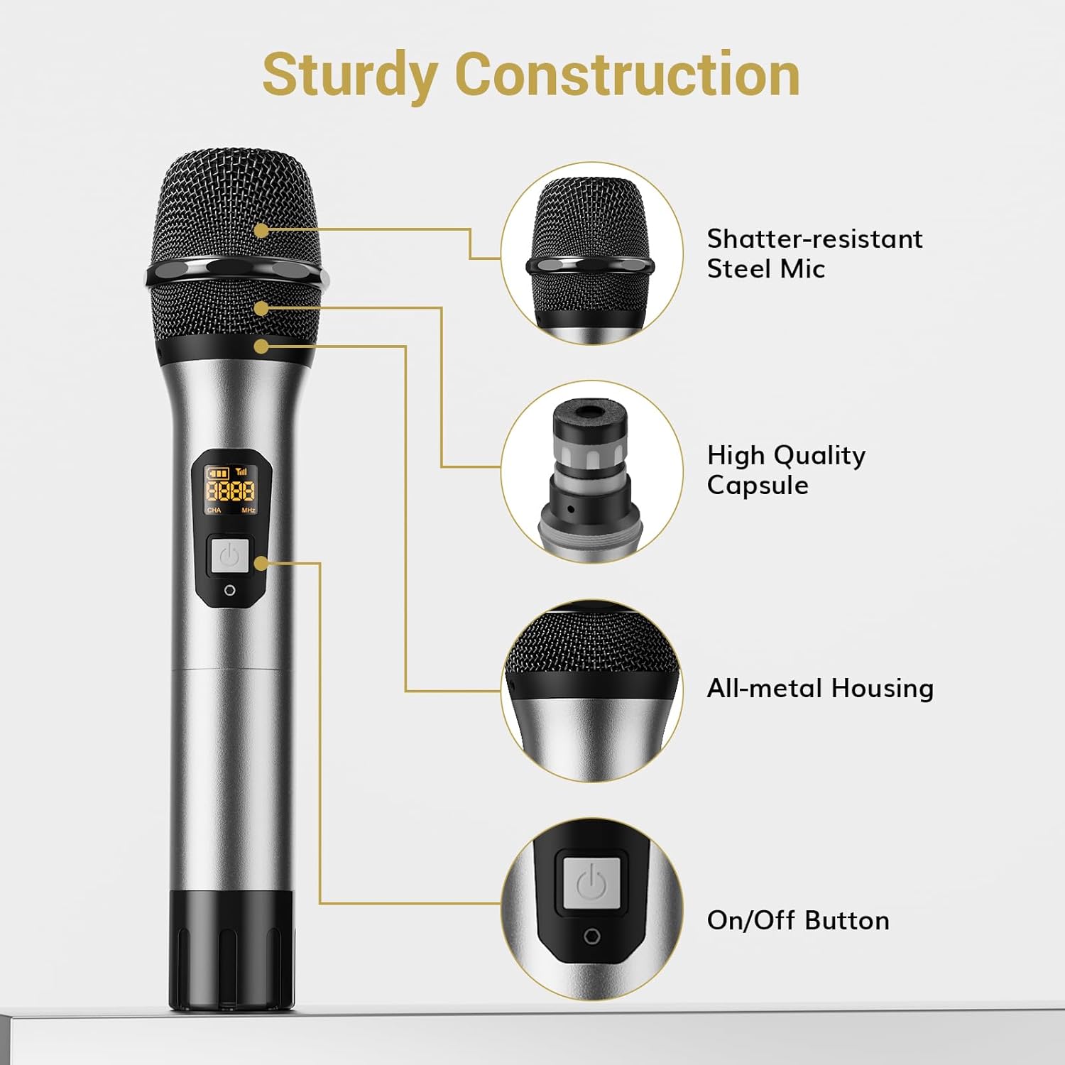 Detalle 2 de TONOR TW-820 Wireless Dual UHF Microphone System 60m